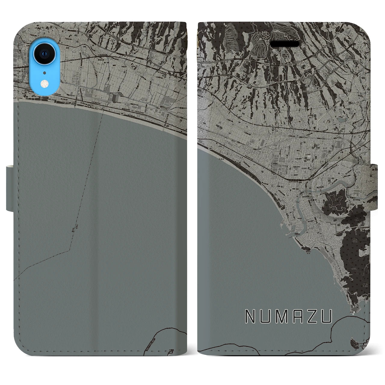 【沼津(静岡県)】地図柄iPhoneケース(手帳タイプ)モノトーン・iPhone XR 用