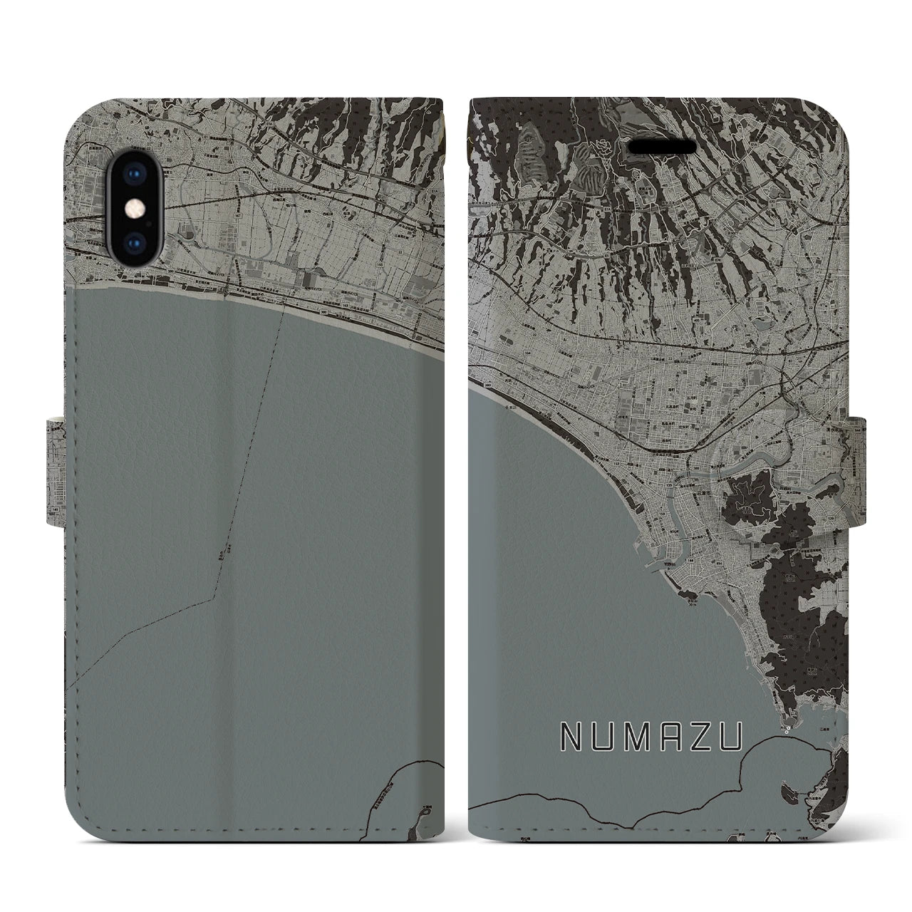 【沼津(静岡県)】地図柄iPhoneケース(手帳タイプ)モノトーン・iPhone XS / X 用