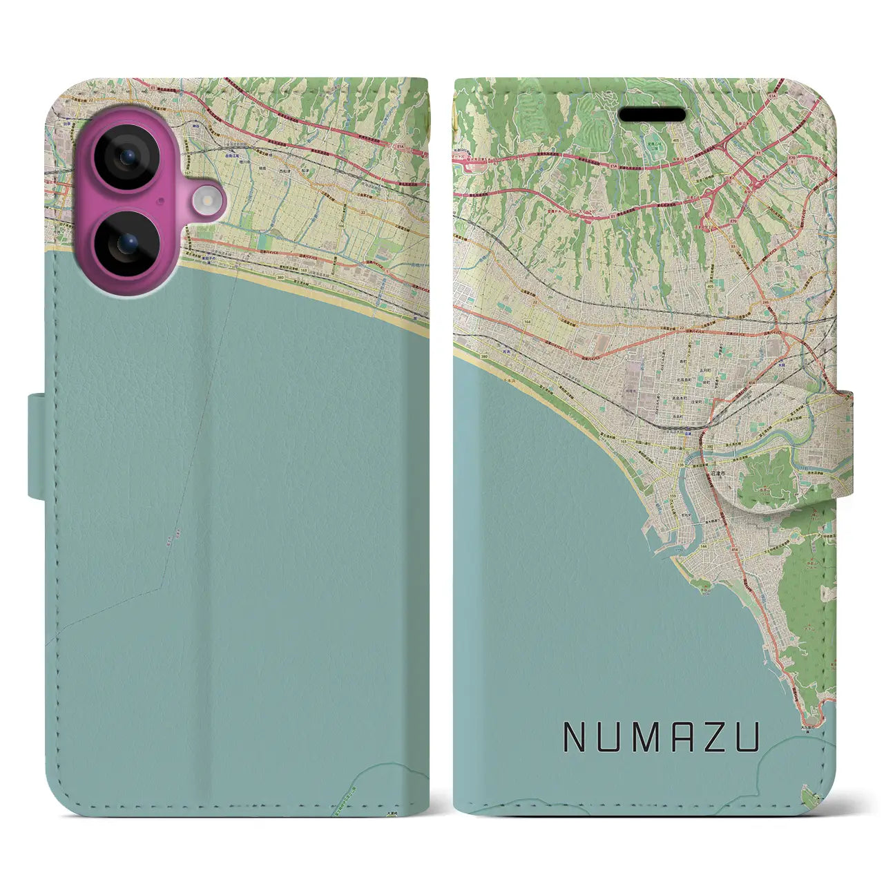 【沼津(静岡県)】地図柄iPhoneケース(手帳タイプ)ナチュラル・iPhone 16 Pro 用