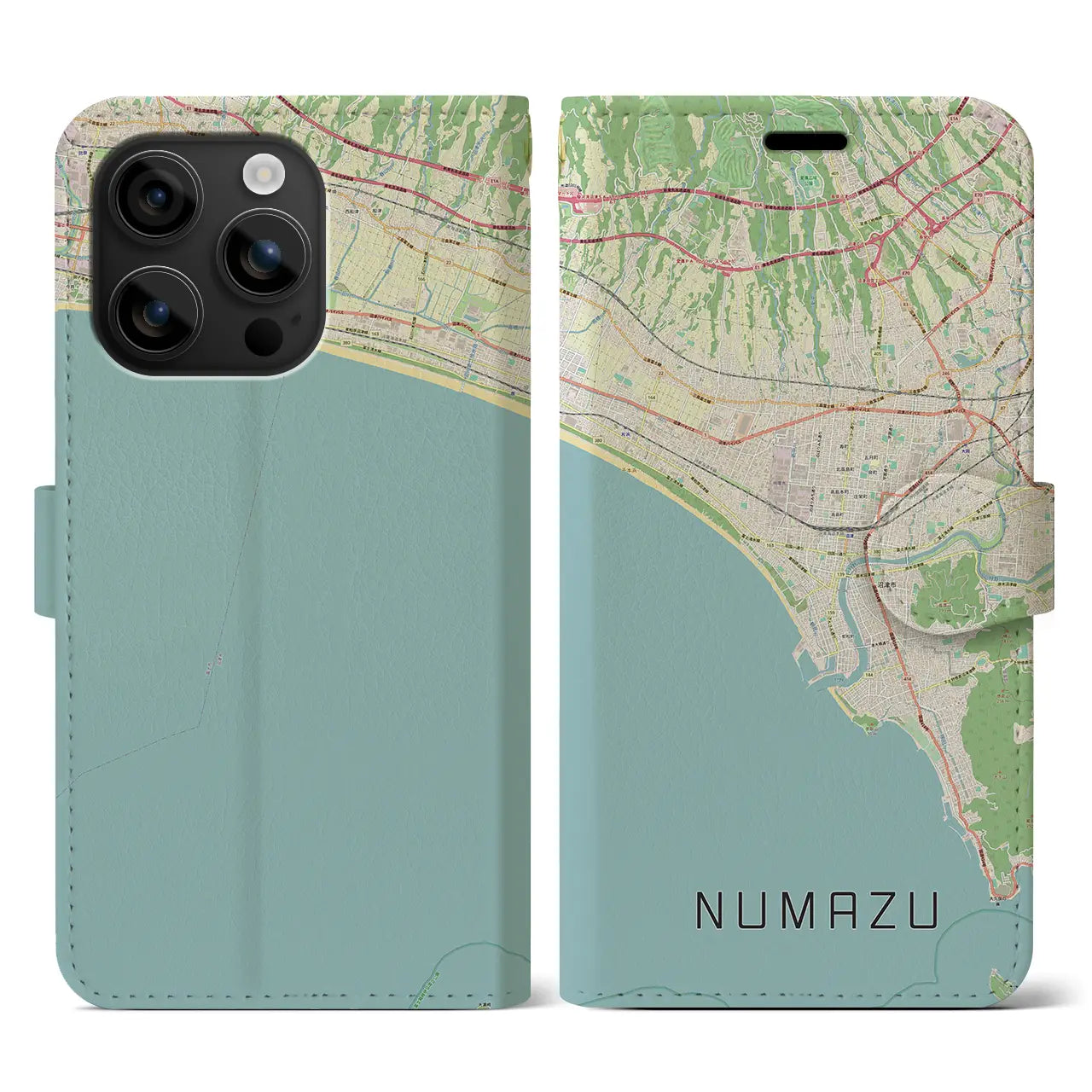 【沼津(静岡県)】地図柄iPhoneケース(手帳タイプ)ナチュラル・iPhone 16 用