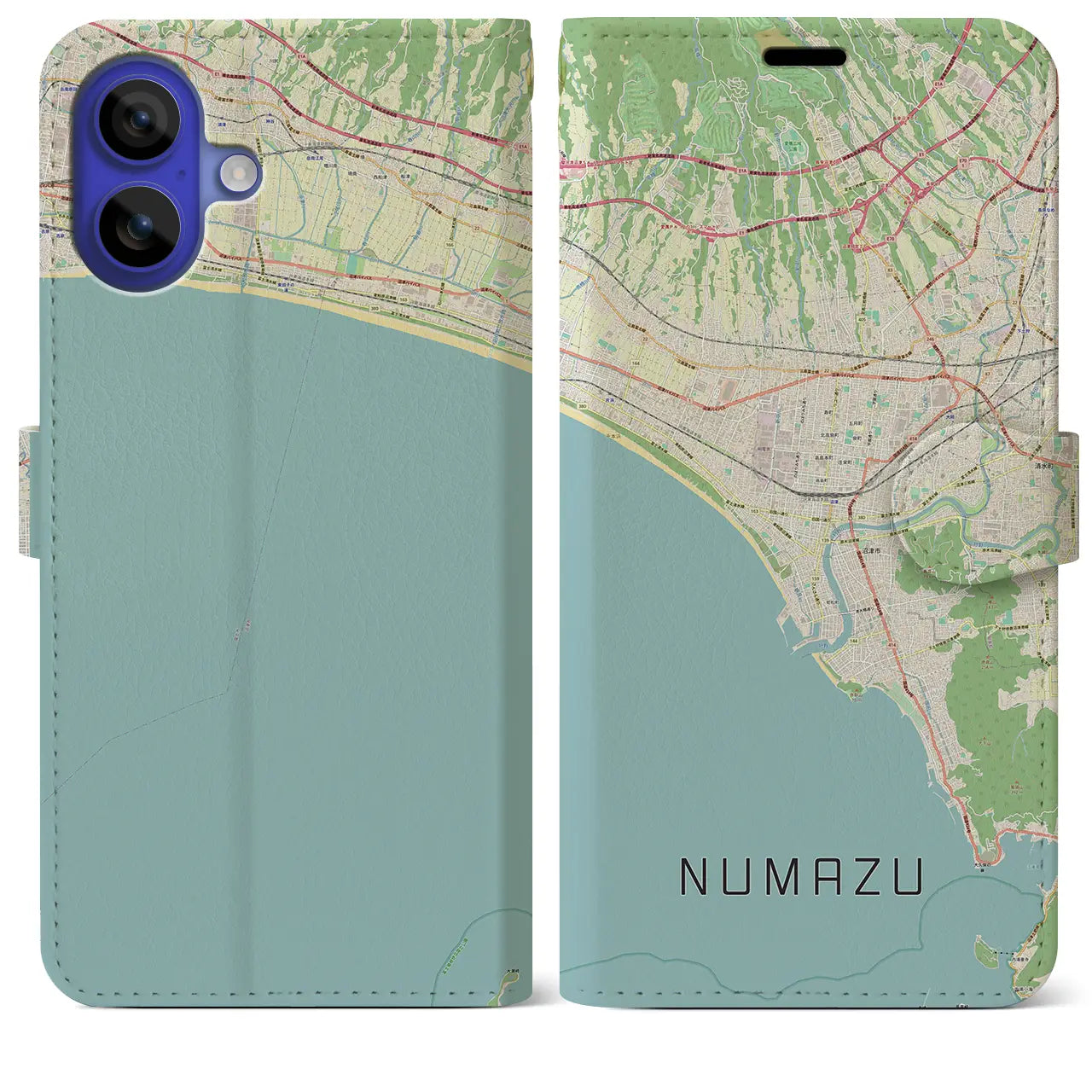 【沼津(静岡県)】地図柄iPhoneケース(手帳タイプ)ナチュラル・iPhone 16 Pro Max 用