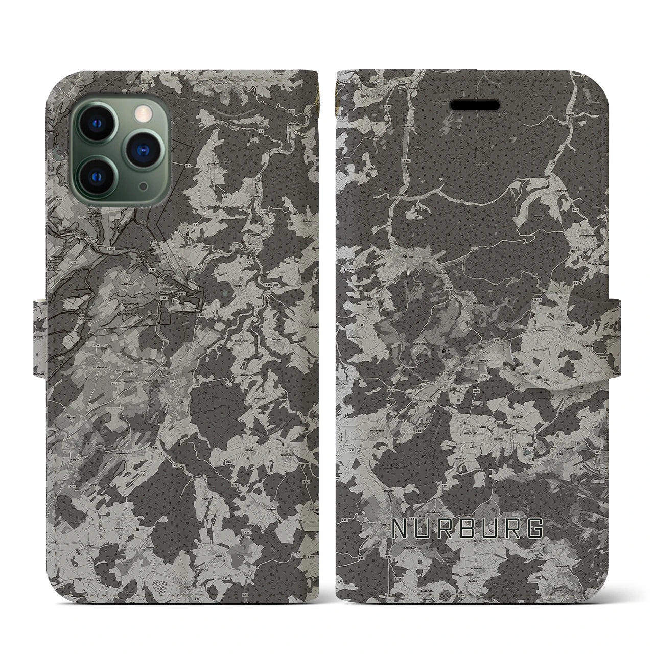 【ニュルブルク(ドイツ)】地図柄iPhoneケース(手帳タイプ)モノトーン・iPhone 11 Pro 用