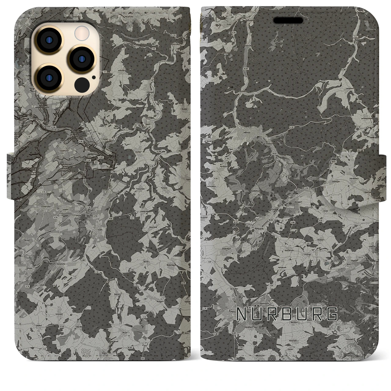 【ニュルブルク(ドイツ)】地図柄iPhoneケース(手帳タイプ)モノトーン・iPhone 12 Pro Max 用