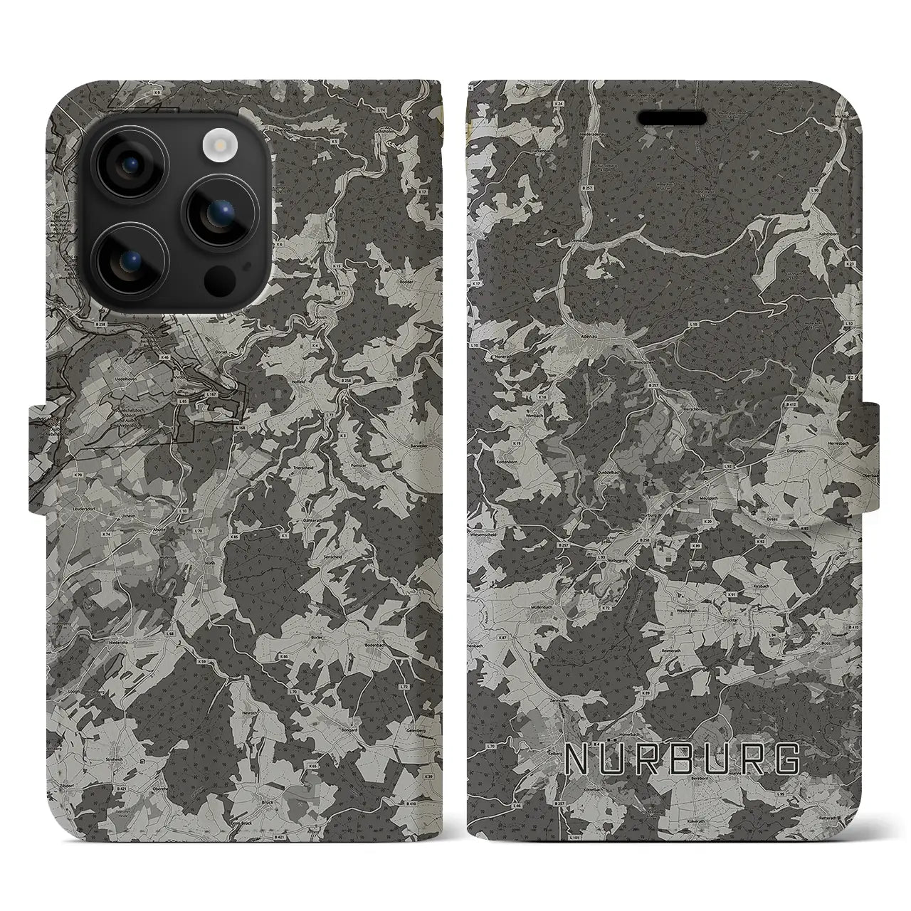 【ニュルブルク(ドイツ)】地図柄iPhoneケース(手帳タイプ)モノトーン・iPhone 16 用