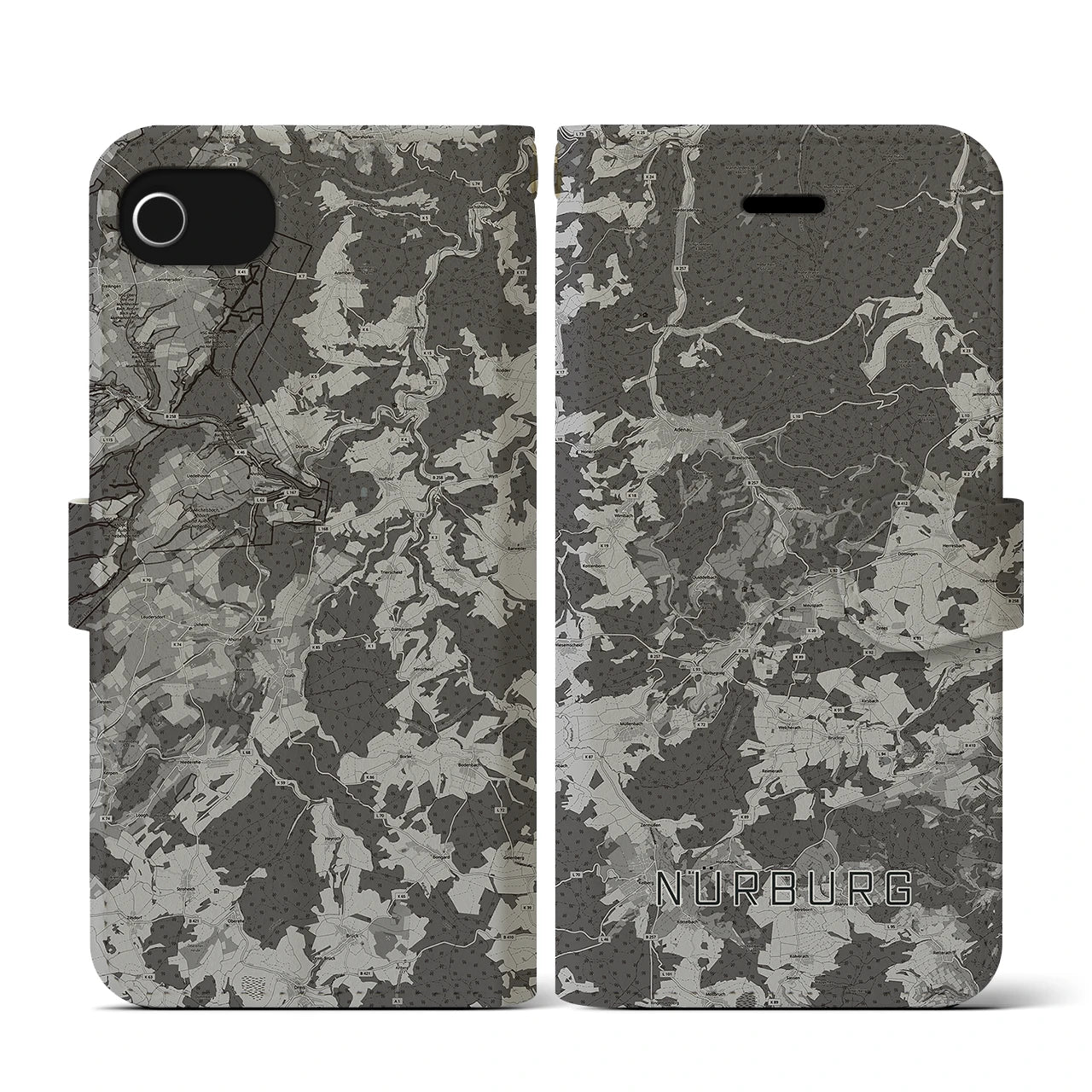 【ニュルブルク(ドイツ)】地図柄iPhoneケース(手帳タイプ)モノトーン・iPhone SE(第3 / 第2世代) / 8 / 7 / 6s / 6 用