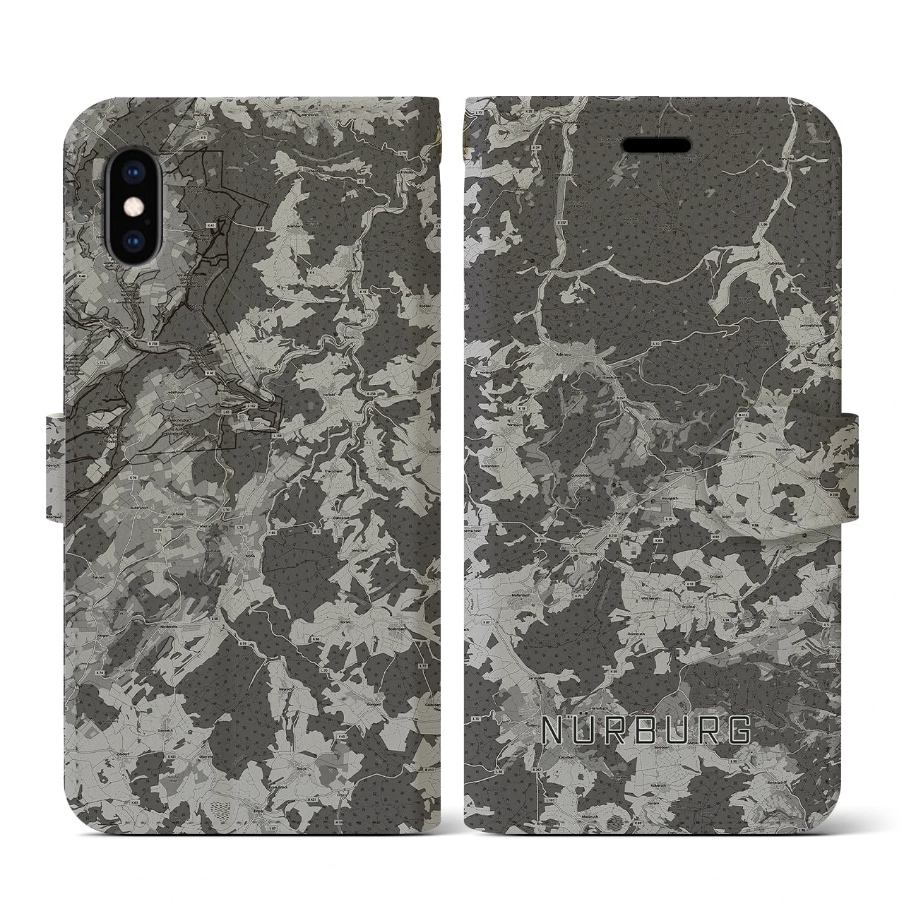 【ニュルブルク(ドイツ)】地図柄iPhoneケース(手帳タイプ)モノトーン・iPhone XS / X 用