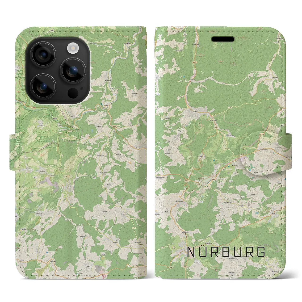 【ニュルブルク(ドイツ)】地図柄iPhoneケース(手帳タイプ)ナチュラル・iPhone 16 用
