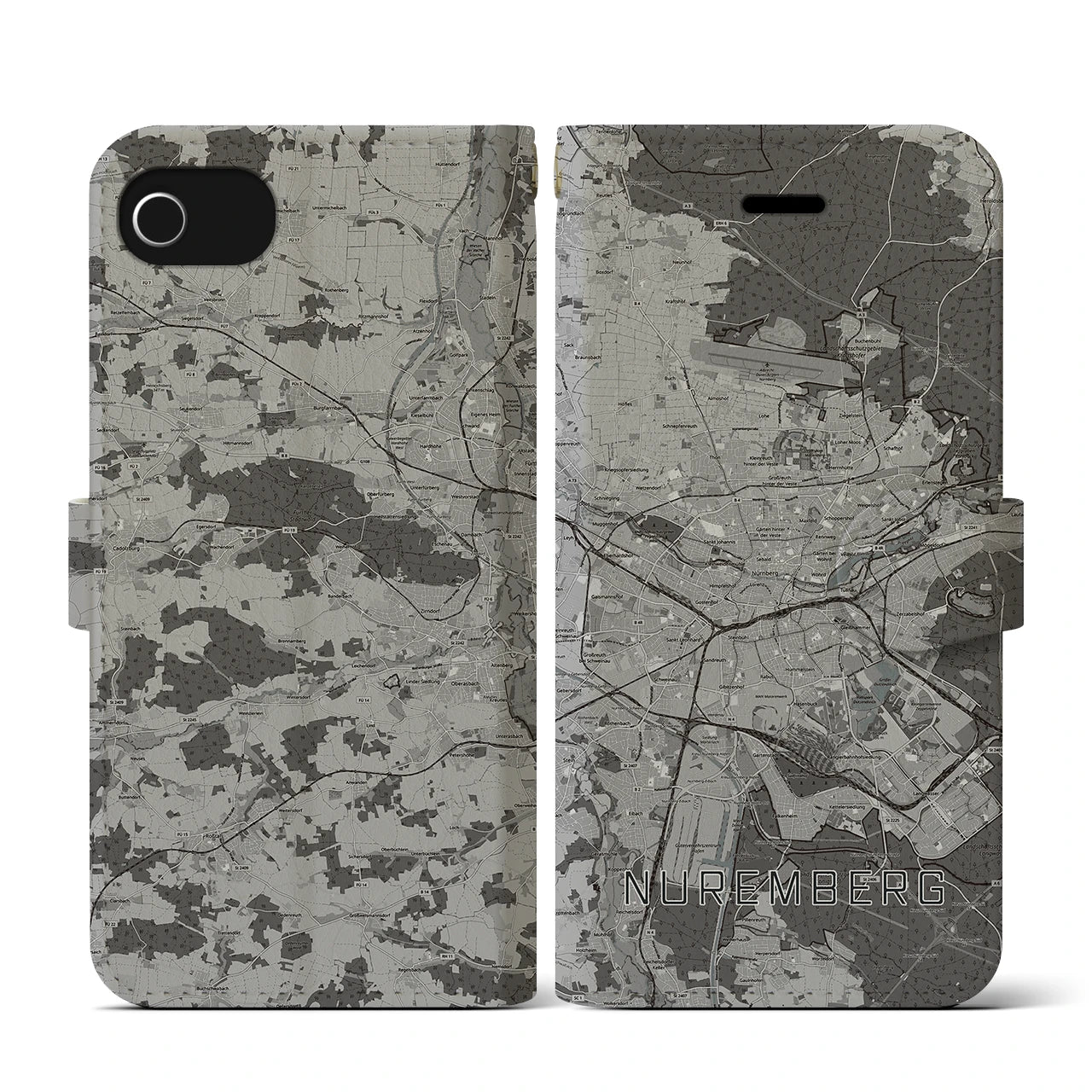 【ニュルンベルク(ドイツ)】地図柄iPhoneケース(手帳タイプ)モノトーン・iPhone SE(第3 / 第2世代) / 8 / 7 / 6s / 6 用