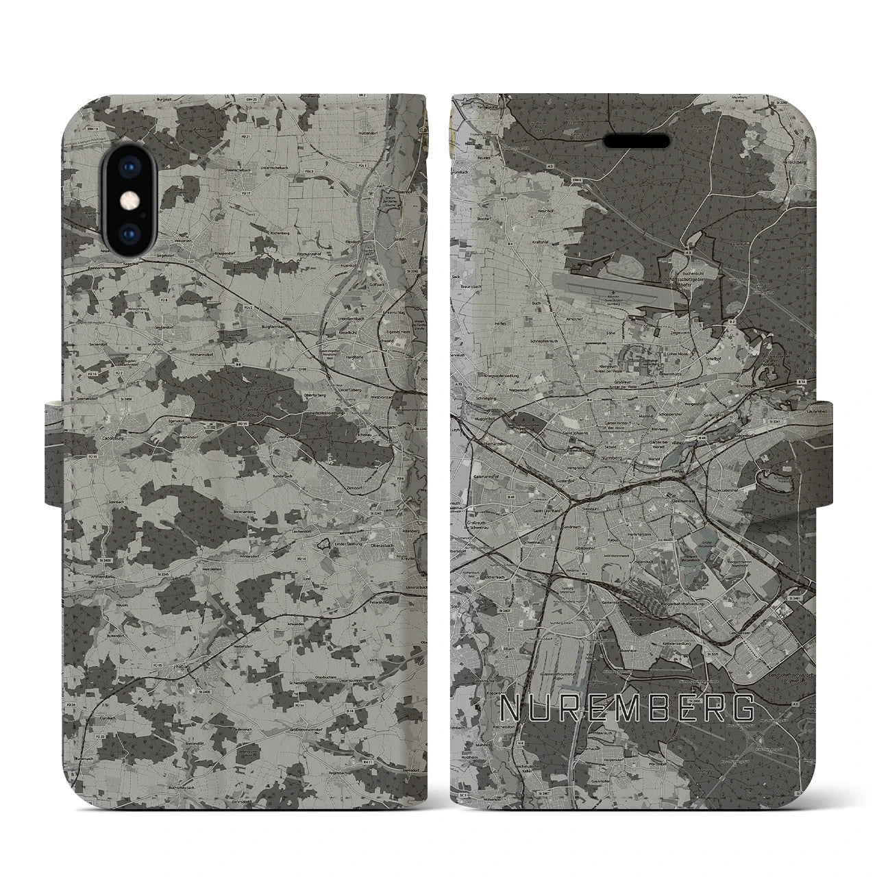 【ニュルンベルク(ドイツ)】地図柄iPhoneケース(手帳タイプ)モノトーン・iPhone XS / X 用