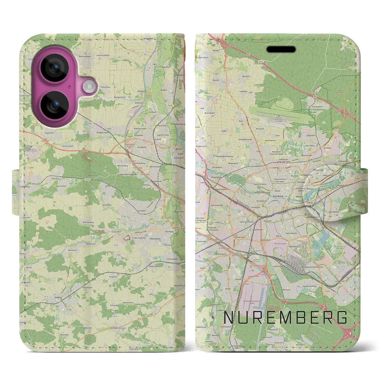 【ニュルンベルク(ドイツ)】地図柄iPhoneケース(手帳タイプ)ナチュラル・iPhone 16 Pro 用