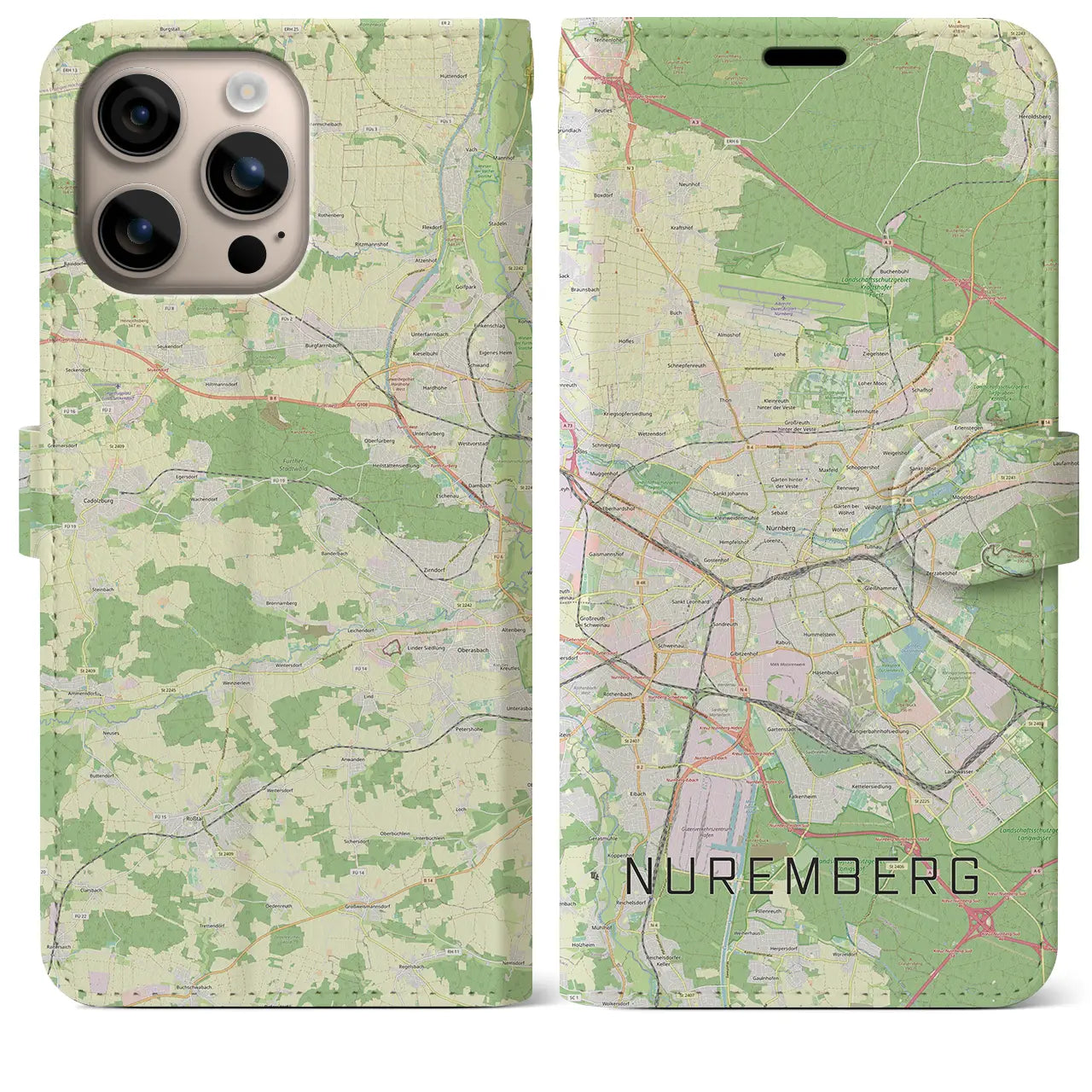 【ニュルンベルク(ドイツ)】地図柄iPhoneケース(手帳タイプ)ナチュラル・iPhone 16 Plus 用