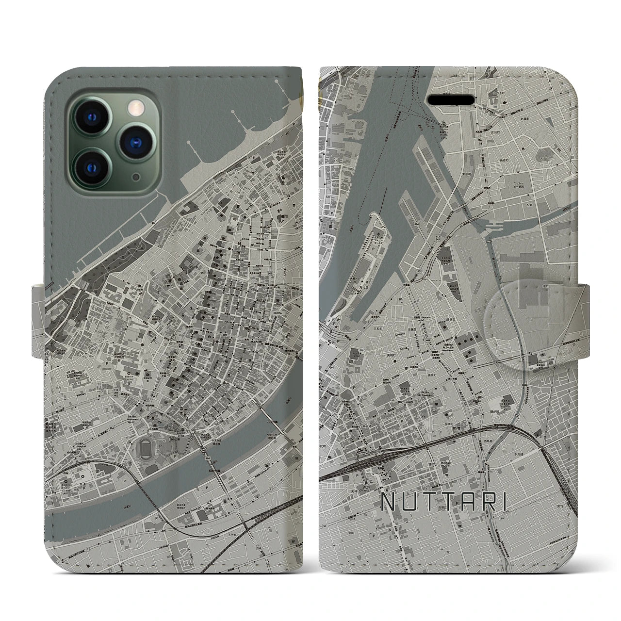 【沼垂(新潟県)】地図柄iPhoneケース(手帳タイプ)モノトーン・iPhone 11 Pro 用