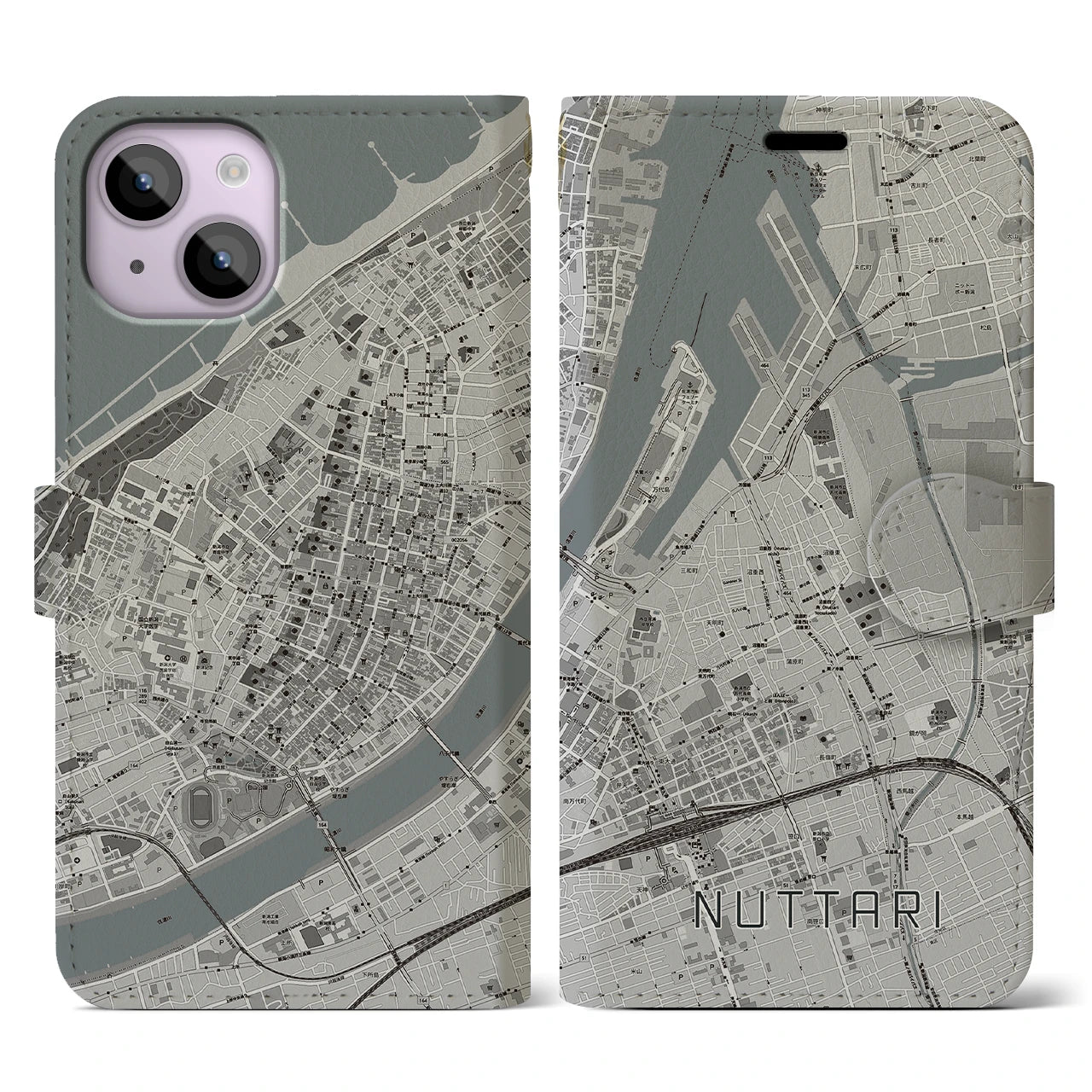 【沼垂(新潟県)】地図柄iPhoneケース(手帳タイプ)モノトーン・iPhone 14 用