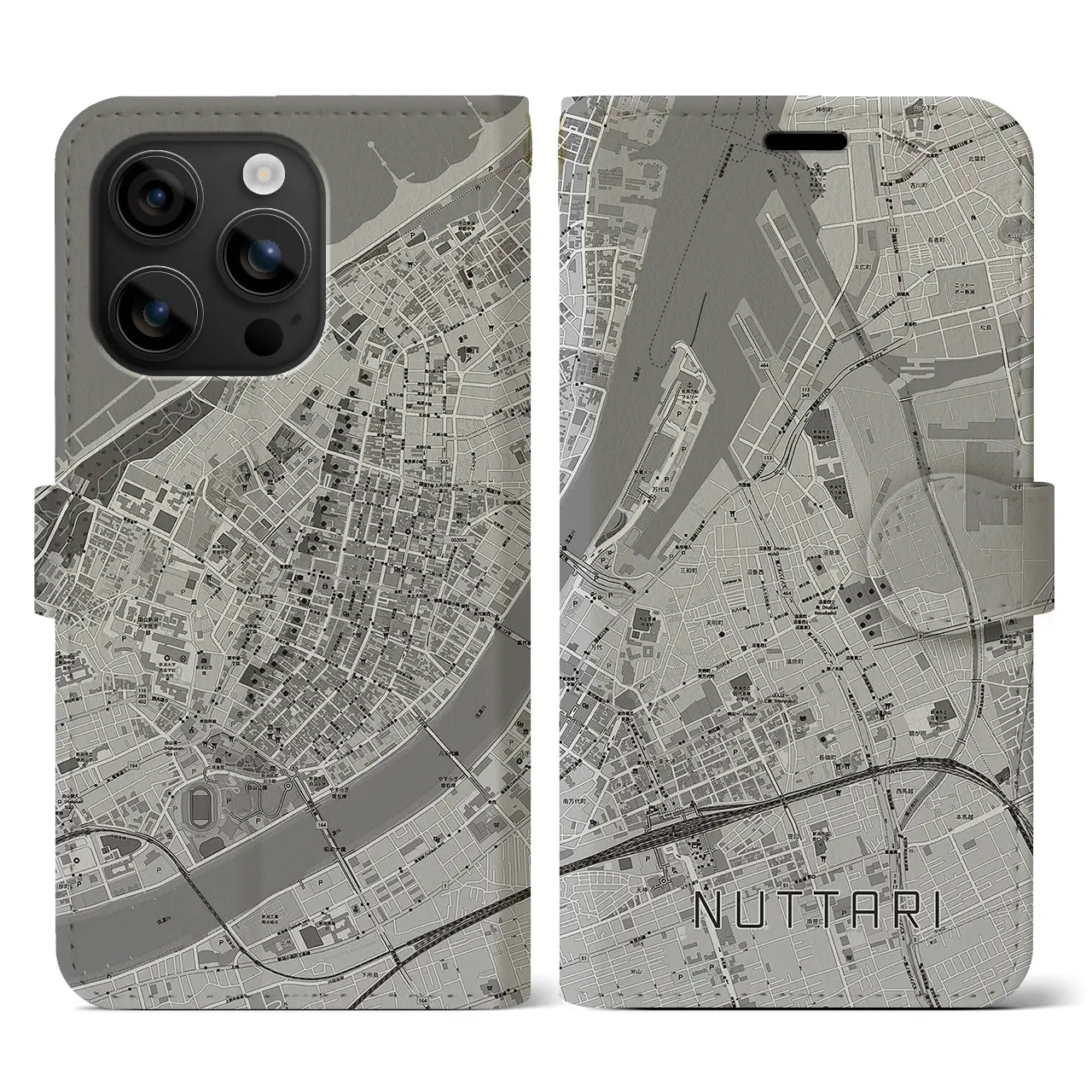 【沼垂(新潟県)】地図柄iPhoneケース(手帳タイプ)モノトーン・iPhone 16 用