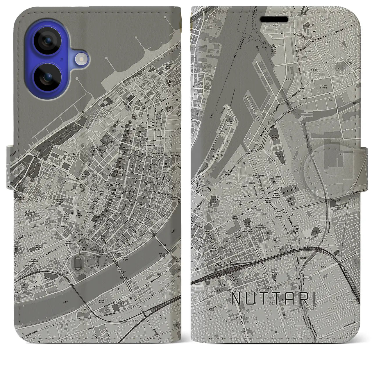 【沼垂(新潟県)】地図柄iPhoneケース(手帳タイプ)モノトーン・iPhone 16 Pro Max 用