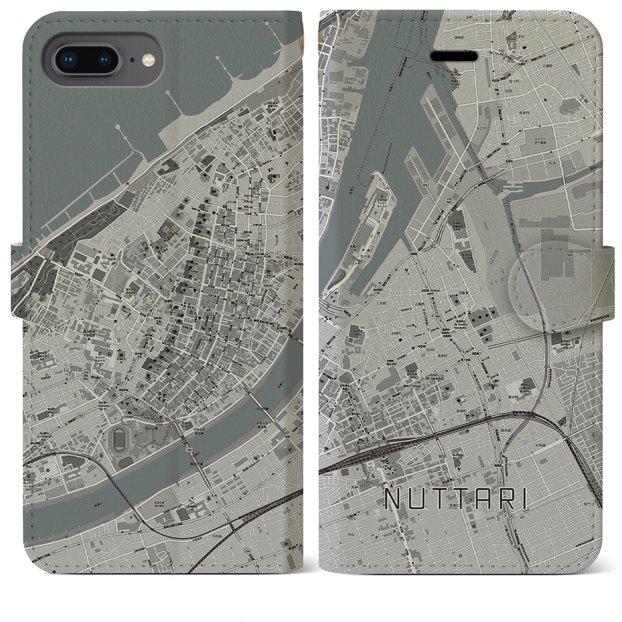 【沼垂(新潟県)】地図柄iPhoneケース(手帳タイプ)モノトーン・iPhone 8Plus /7Plus / 6sPlus / 6Plus 用
