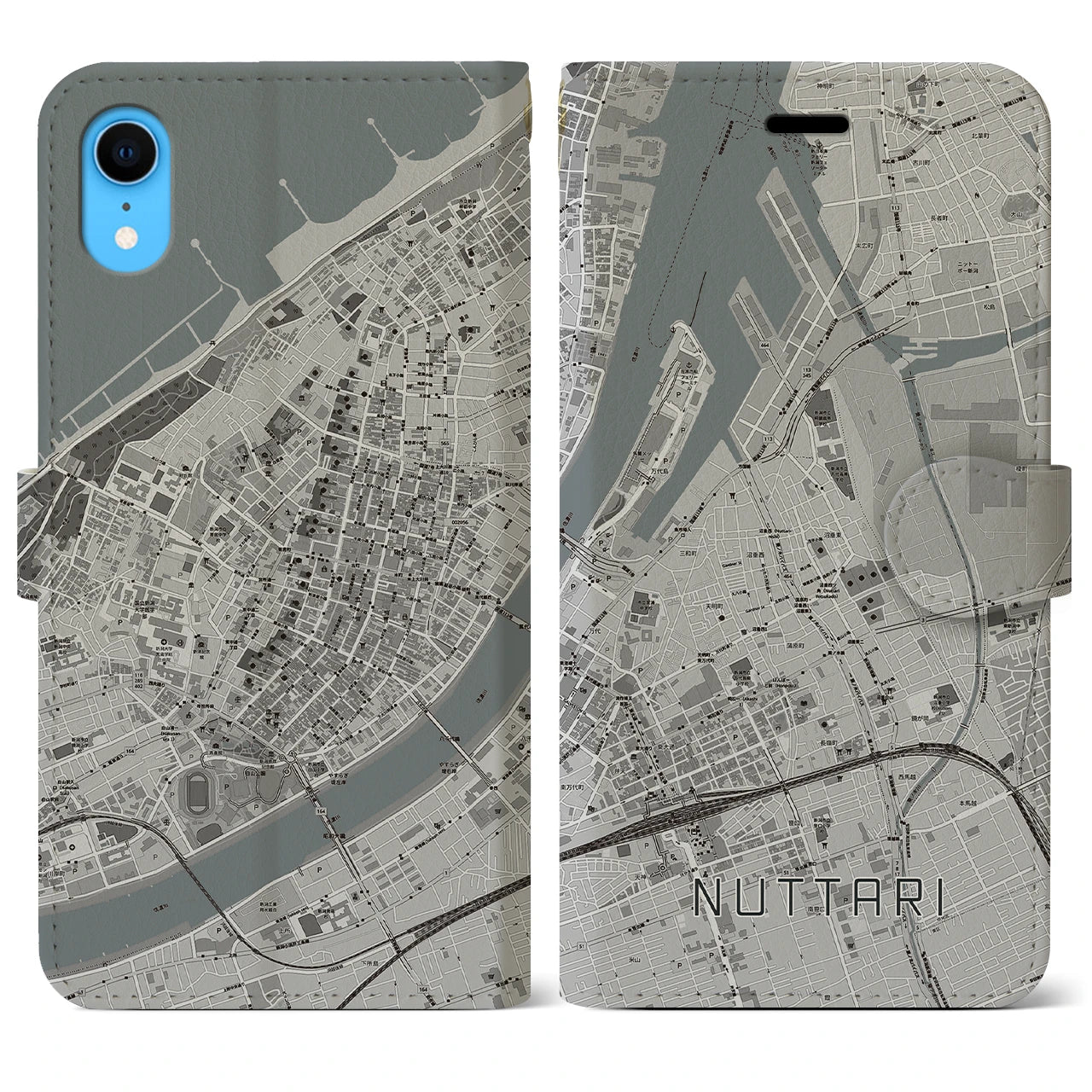 【沼垂(新潟県)】地図柄iPhoneケース(手帳タイプ)モノトーン・iPhone XR 用
