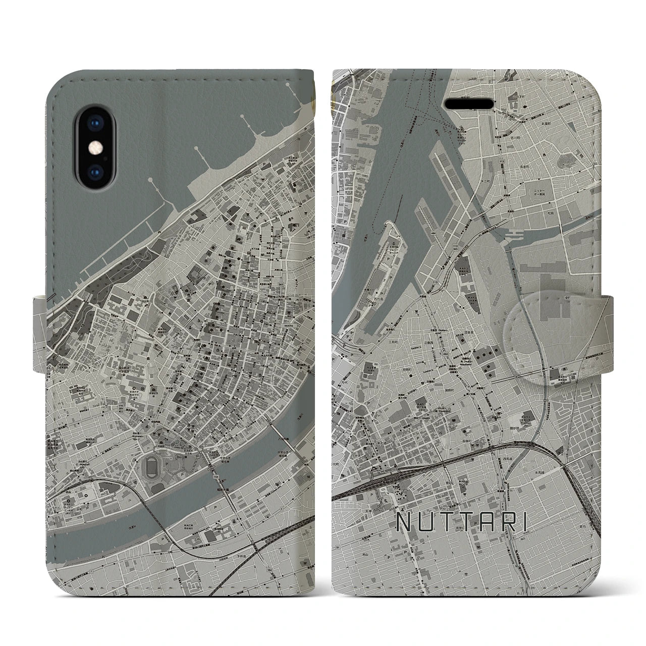 【沼垂(新潟県)】地図柄iPhoneケース(手帳タイプ)モノトーン・iPhone XS / X 用