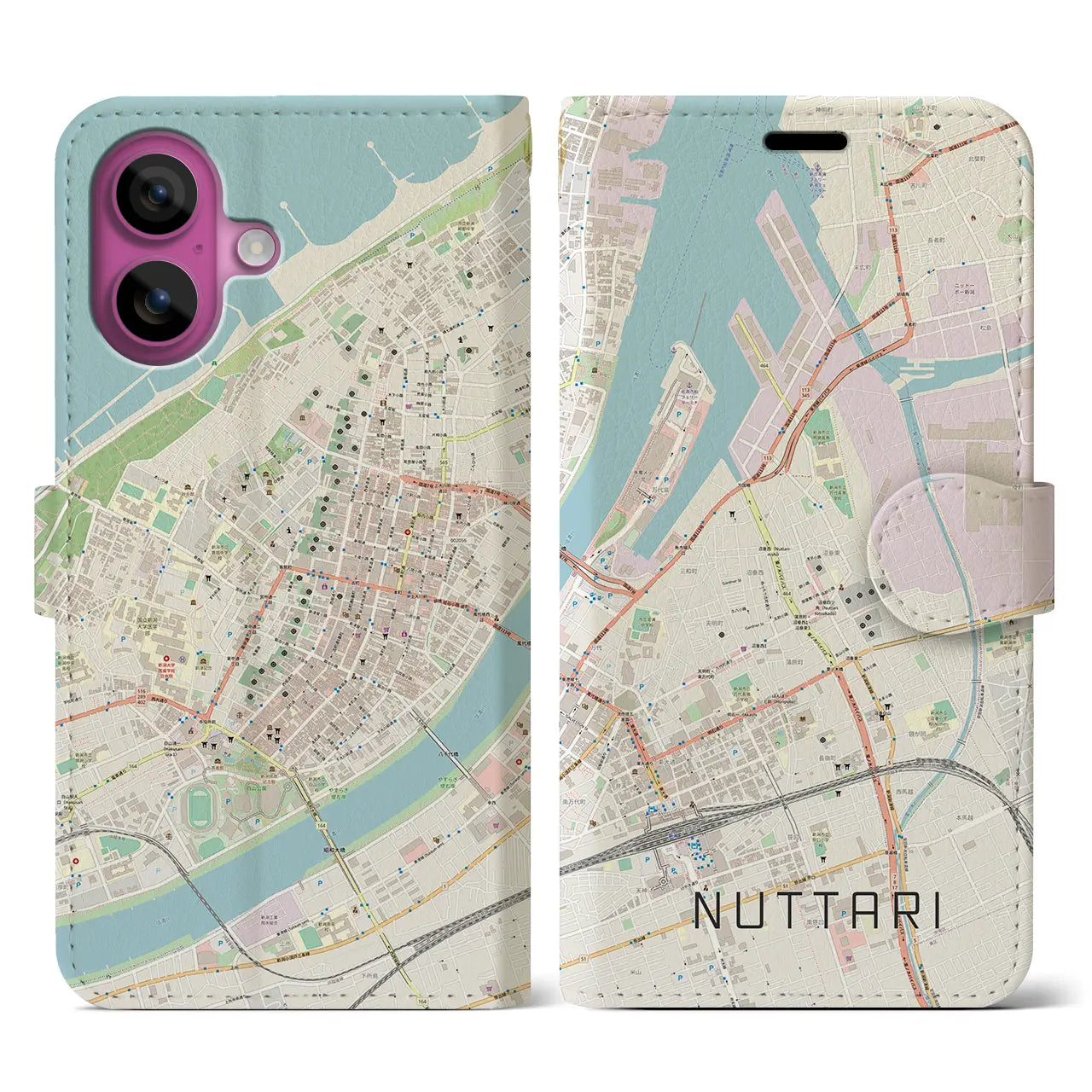 【沼垂(新潟県)】地図柄iPhoneケース(手帳タイプ)ナチュラル・iPhone 16 Pro 用