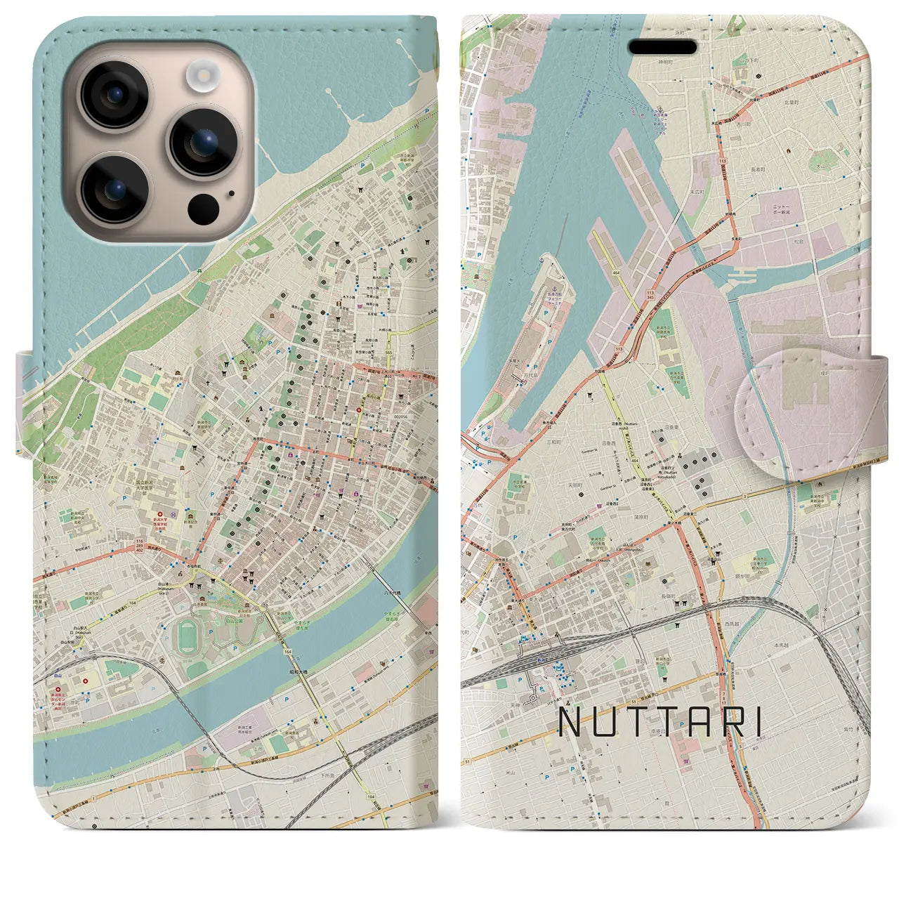【沼垂(新潟県)】地図柄iPhoneケース(手帳タイプ)ナチュラル・iPhone 16 Plus 用