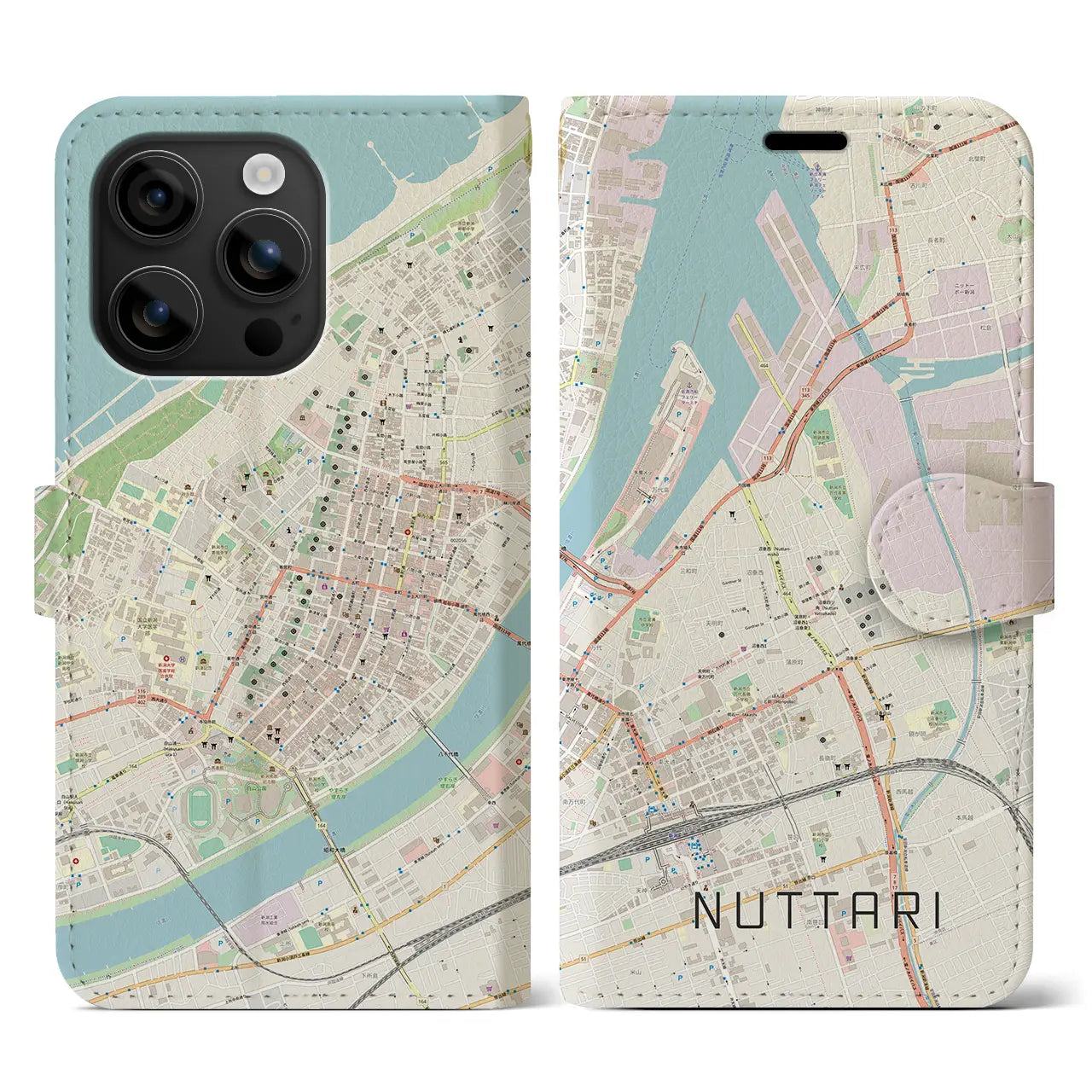 【沼垂(新潟県)】地図柄iPhoneケース(手帳タイプ)ナチュラル・iPhone 16 用