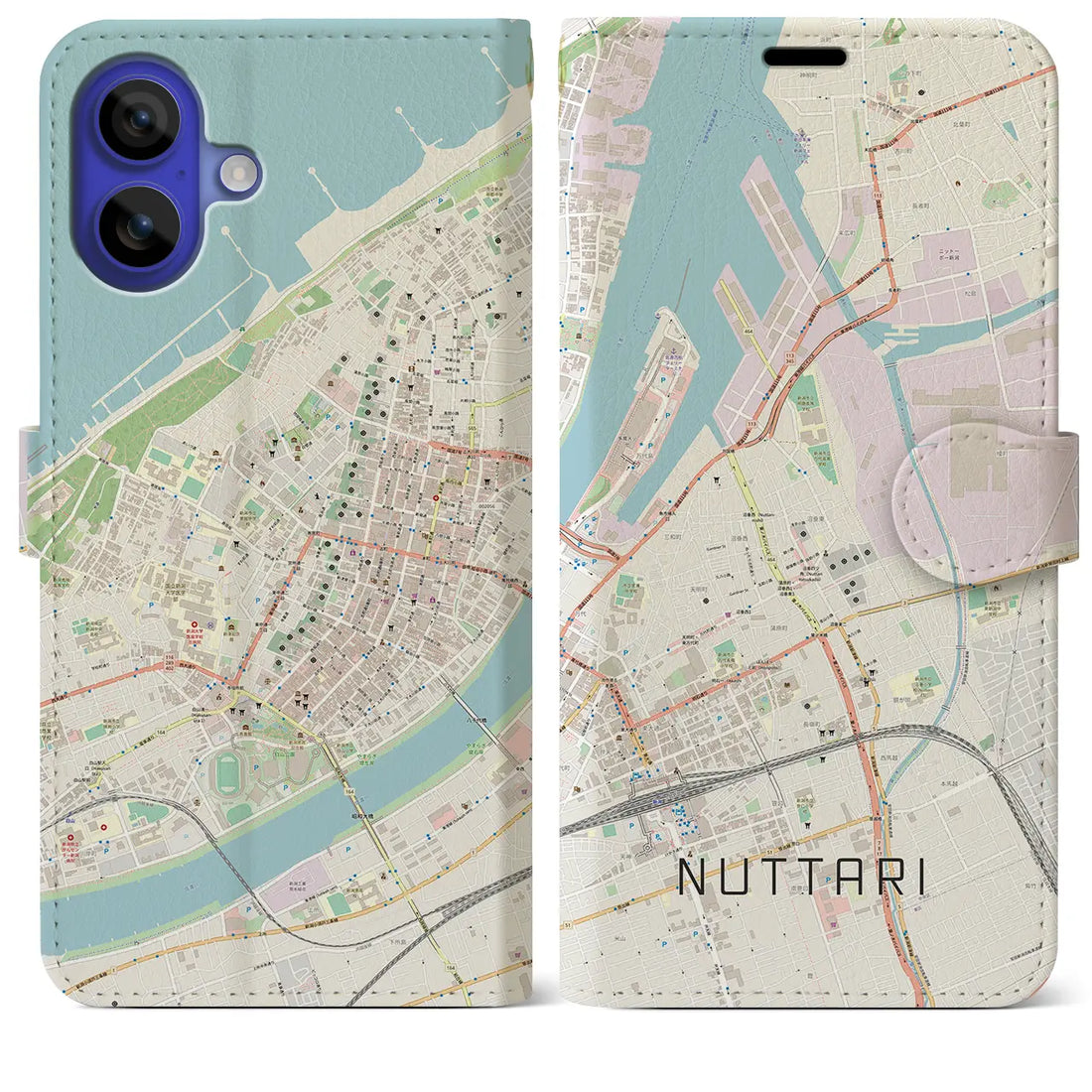 【沼垂(新潟県)】地図柄iPhoneケース(手帳タイプ)ナチュラル・iPhone 16 Pro Max 用