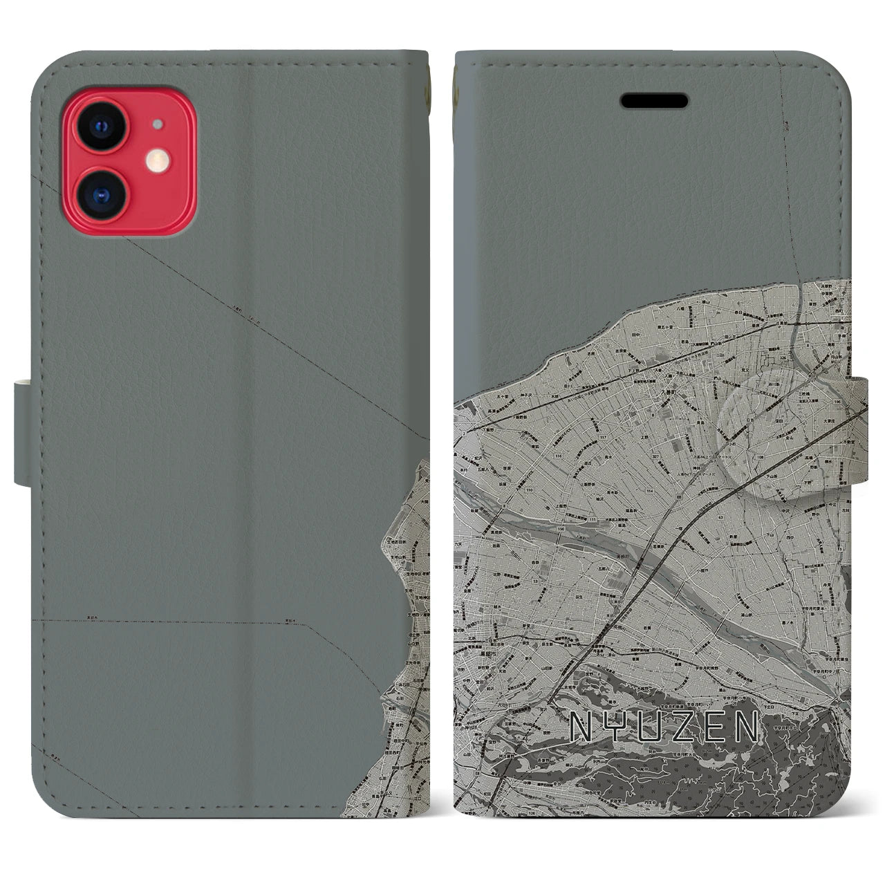 【入善(富山県)】地図柄iPhoneケース(手帳タイプ)モノトーン・iPhone 11 用