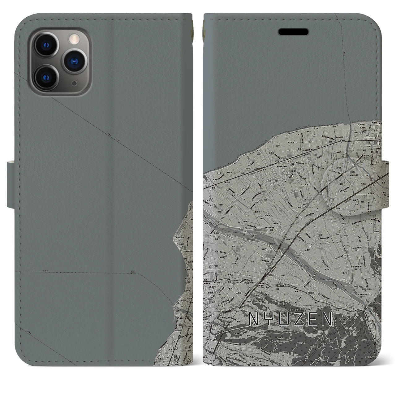 【入善(富山県)】地図柄iPhoneケース(手帳タイプ)モノトーン・iPhone 11 Pro Max 用