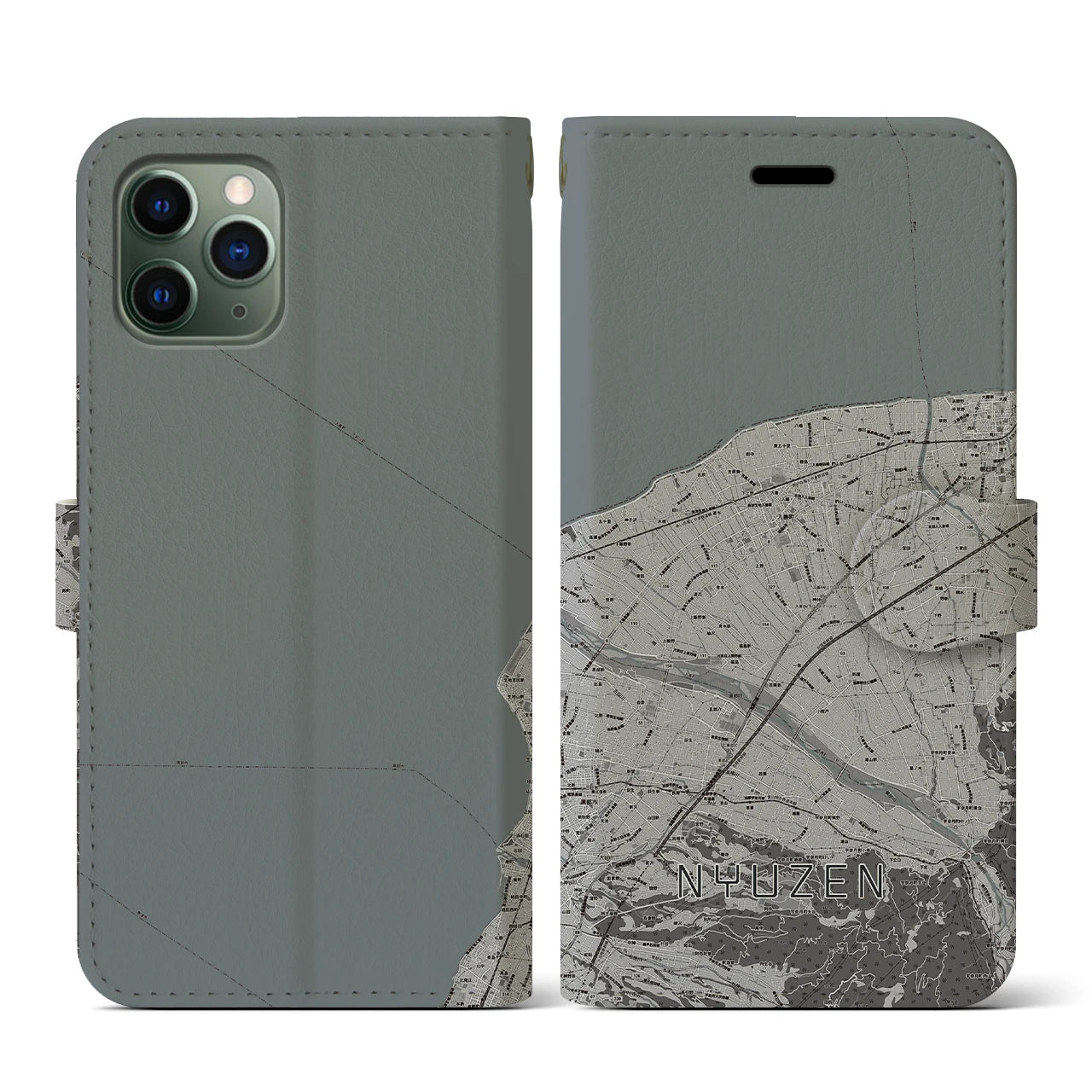 【入善(富山県)】地図柄iPhoneケース(手帳タイプ)モノトーン・iPhone 11 Pro 用