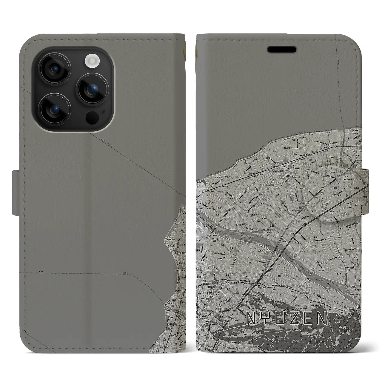 【入善(富山県)】地図柄iPhoneケース(手帳タイプ)モノトーン・iPhone 16 用