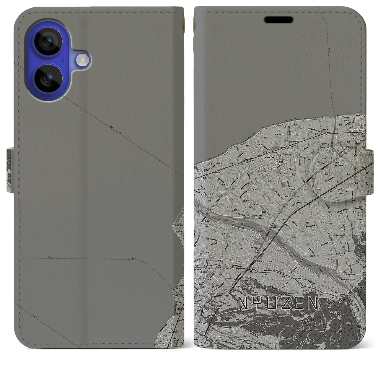 【入善(富山県)】地図柄iPhoneケース(手帳タイプ)モノトーン・iPhone 16 Pro Max 用