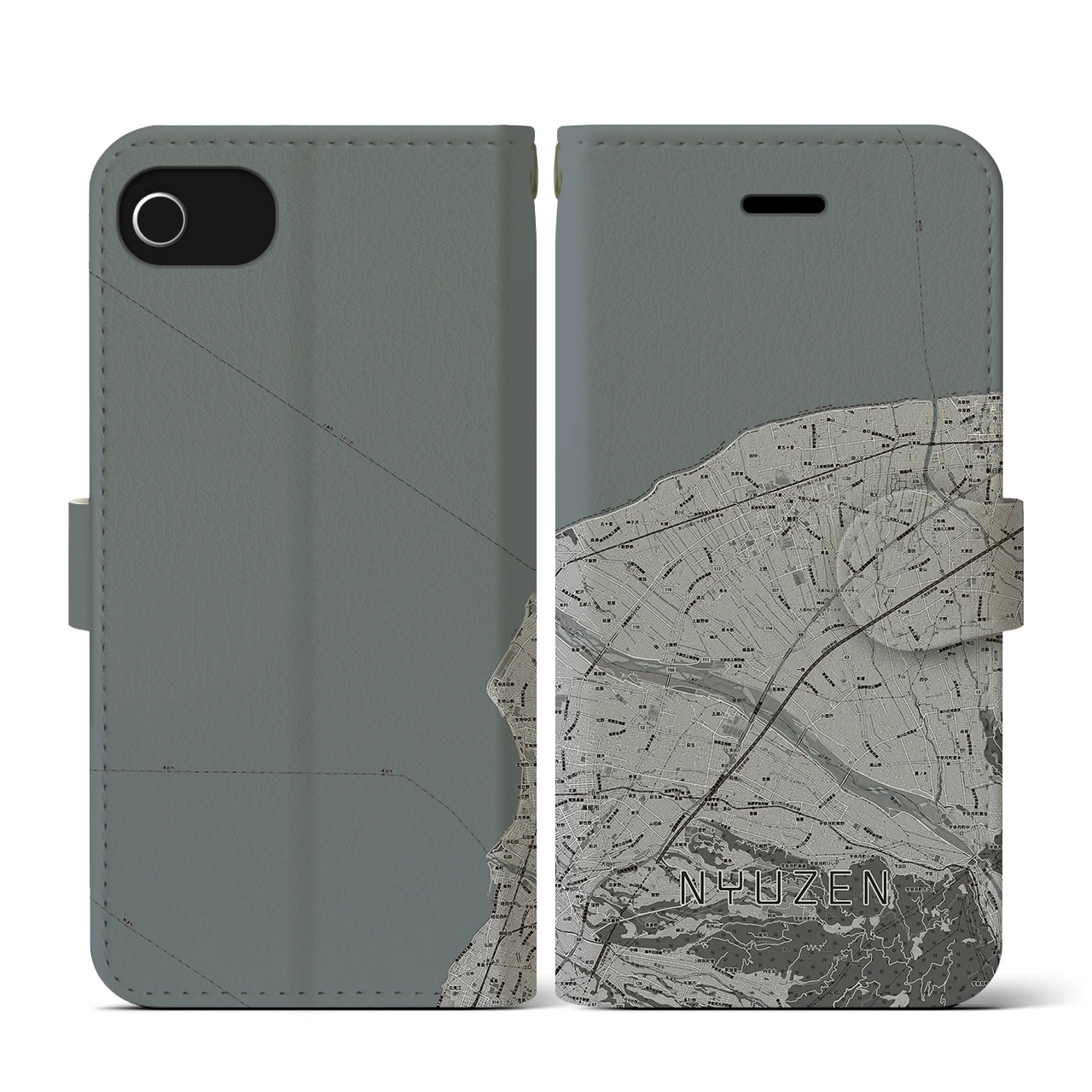 【入善(富山県)】地図柄iPhoneケース(手帳タイプ)モノトーン・iPhone SE(第3 / 第2世代) / 8 / 7 / 6s / 6 用