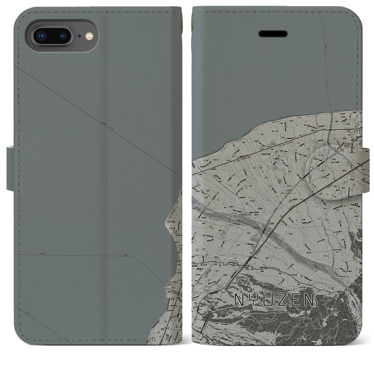 【入善(富山県)】地図柄iPhoneケース(手帳タイプ)モノトーン・iPhone 8Plus /7Plus / 6sPlus / 6Plus 用