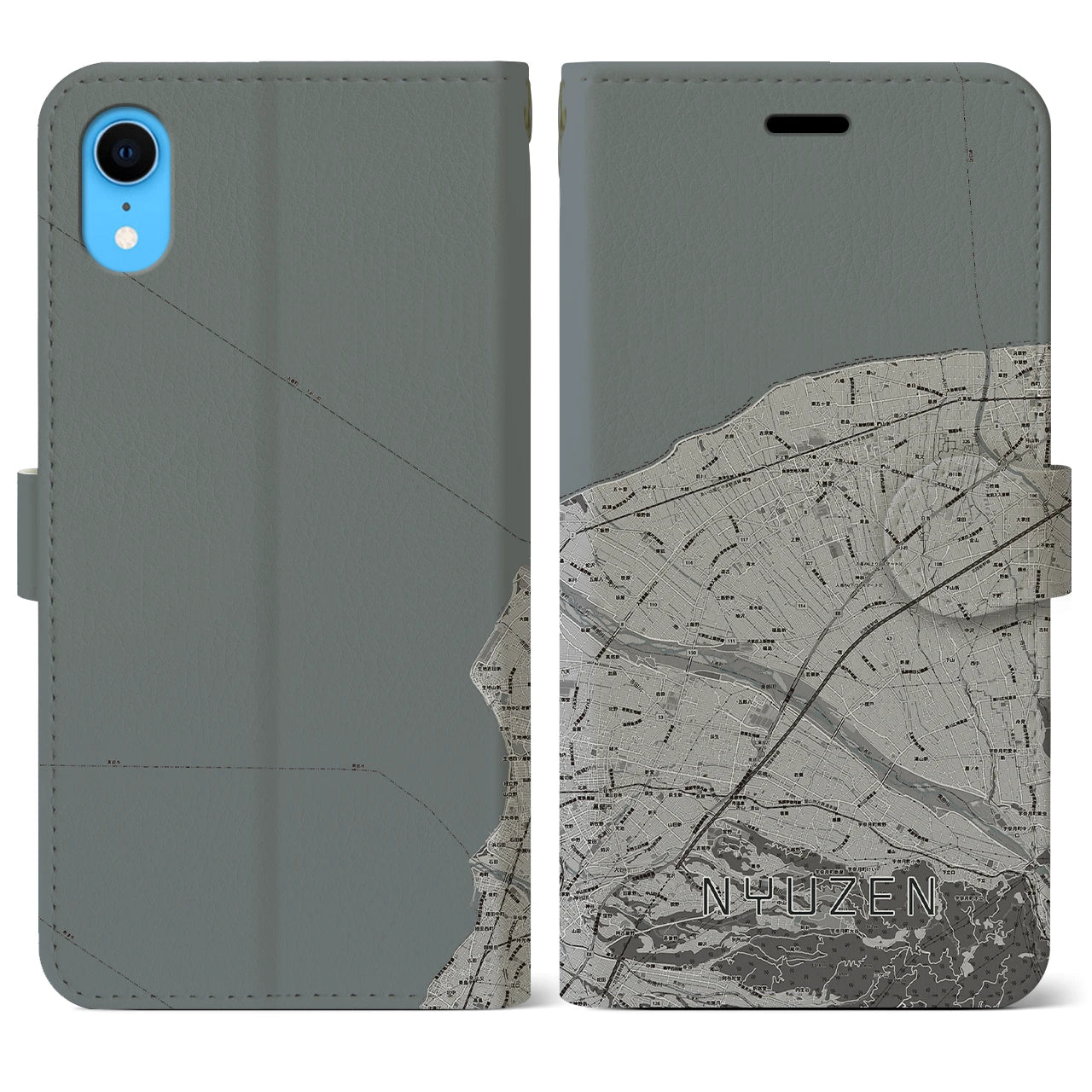 【入善(富山県)】地図柄iPhoneケース(手帳タイプ)モノトーン・iPhone XR 用