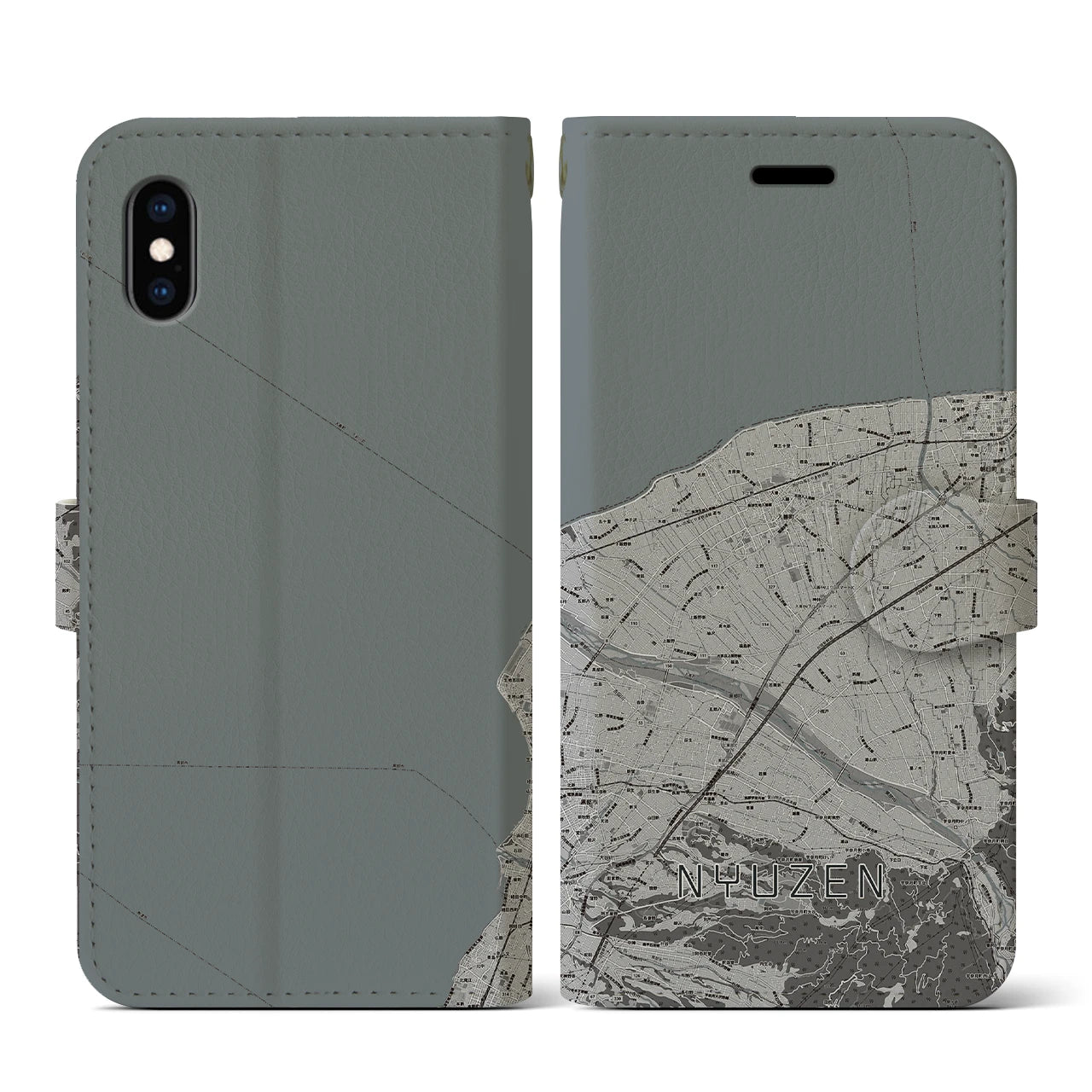 【入善(富山県)】地図柄iPhoneケース(手帳タイプ)モノトーン・iPhone XS / X 用