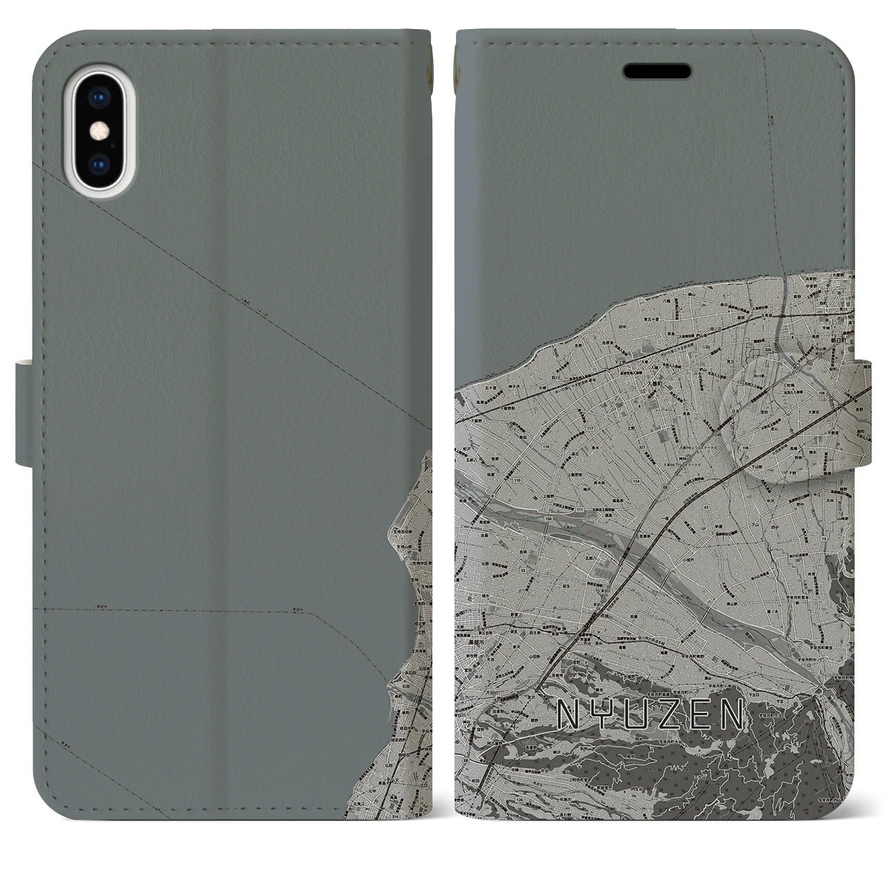 【入善(富山県)】地図柄iPhoneケース(手帳タイプ)モノトーン・iPhone XS Max 用