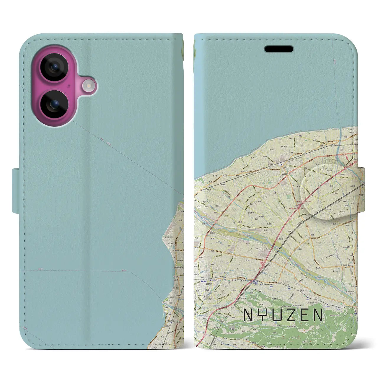 【入善(富山県)】地図柄iPhoneケース(手帳タイプ)ナチュラル・iPhone 16 Pro 用