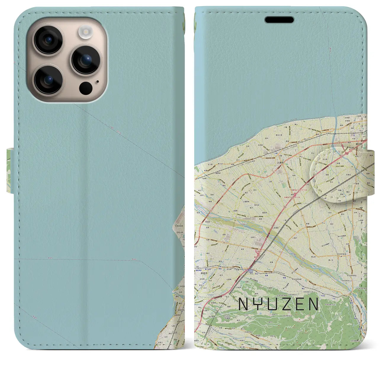 【入善(富山県)】地図柄iPhoneケース(手帳タイプ)ナチュラル・iPhone 16 Plus 用