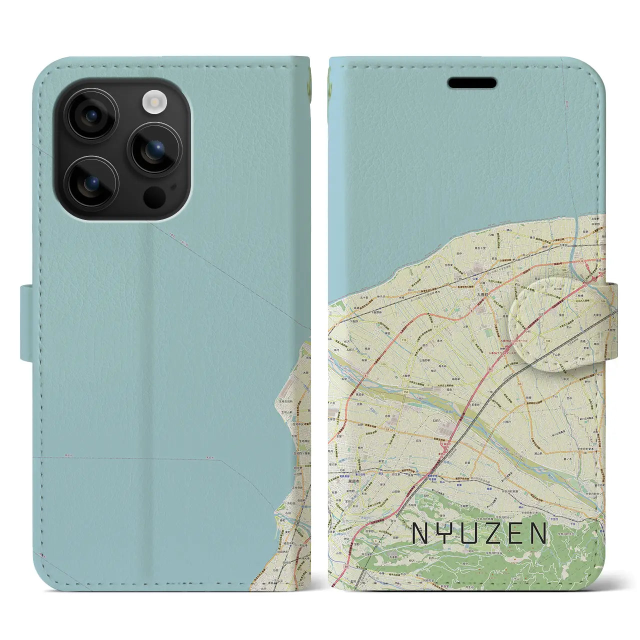 【入善(富山県)】地図柄iPhoneケース(手帳タイプ)ナチュラル・iPhone 16 用