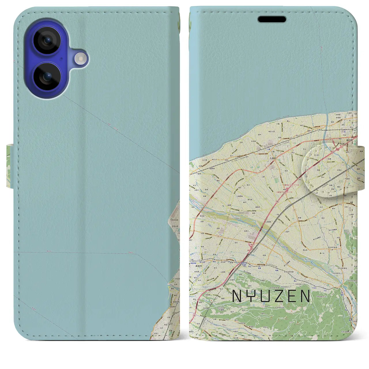 【入善(富山県)】地図柄iPhoneケース(手帳タイプ)ナチュラル・iPhone 16 Pro Max 用