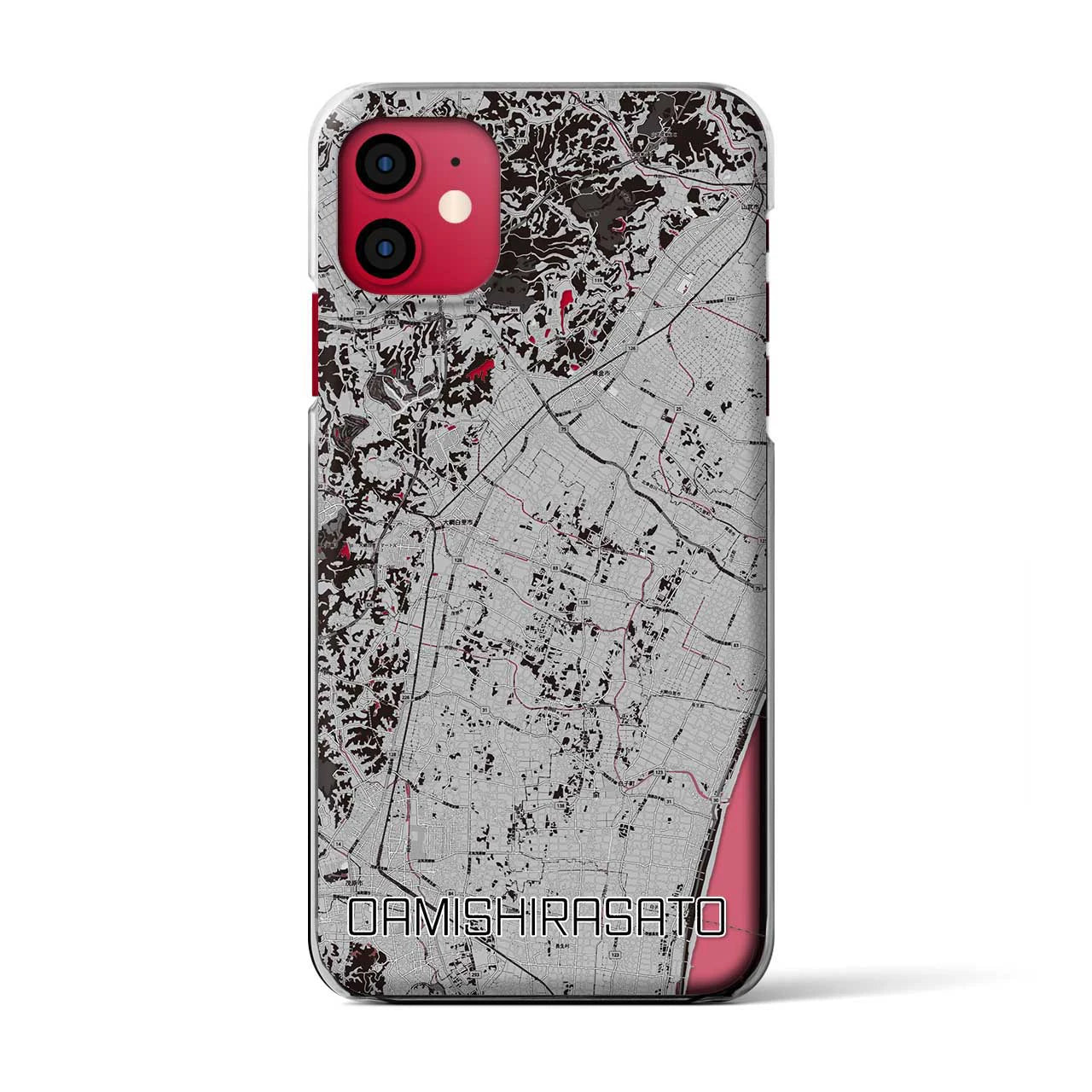 【大網白里(千葉県)】地図柄iPhoneケース(クリアタイプ)モノトーン・iPhone 11 用