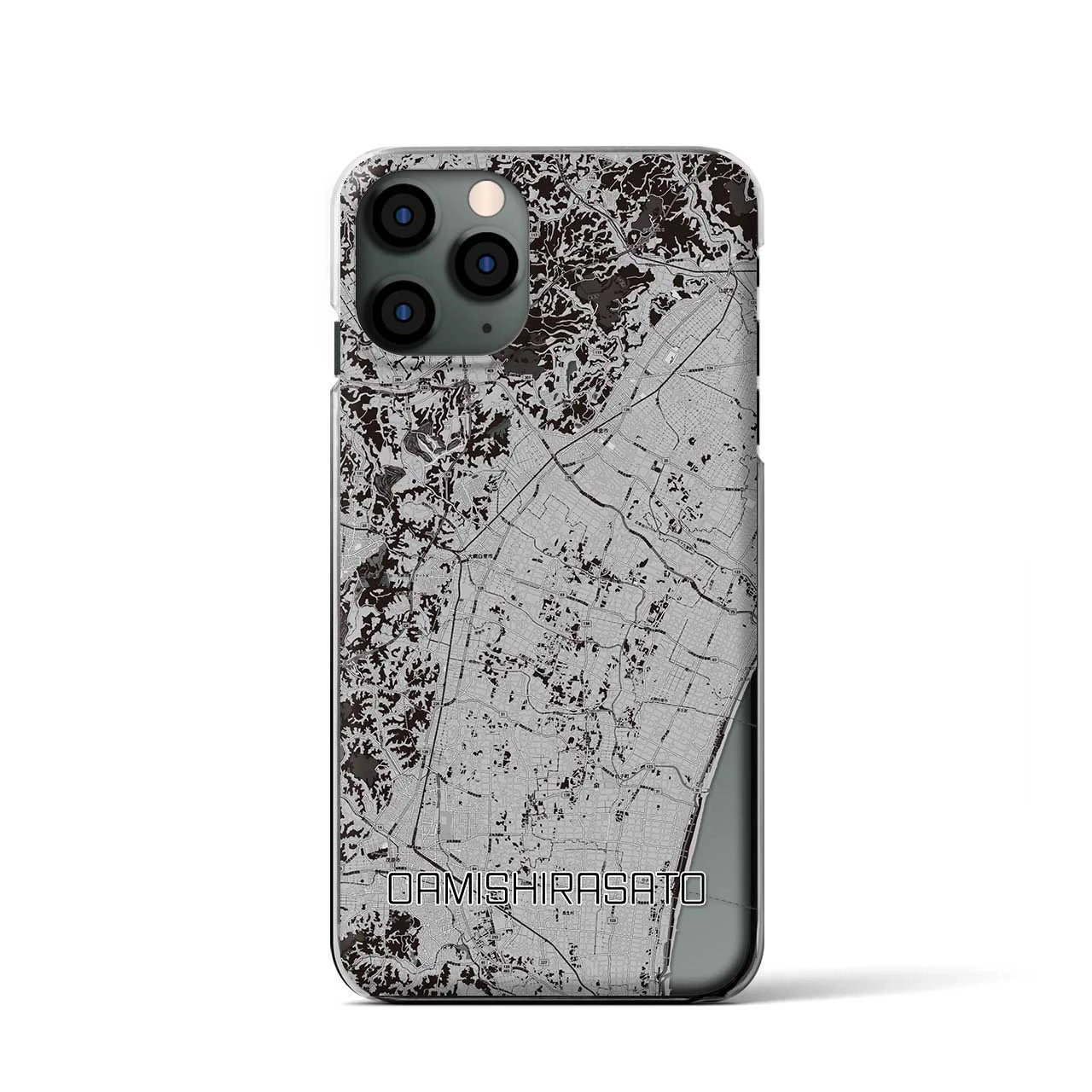 【大網白里(千葉県)】地図柄iPhoneケース(クリアタイプ)モノトーン・iPhone 11 Pro 用