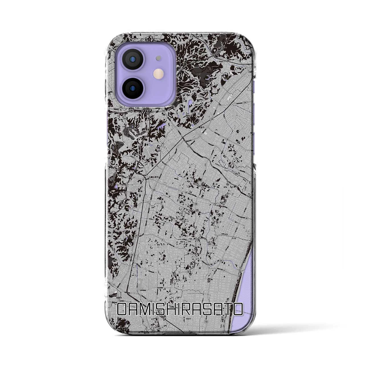 【大網白里(千葉県)】地図柄iPhoneケース(クリアタイプ)モノトーン・iPhone 12 / 12 Pro 用