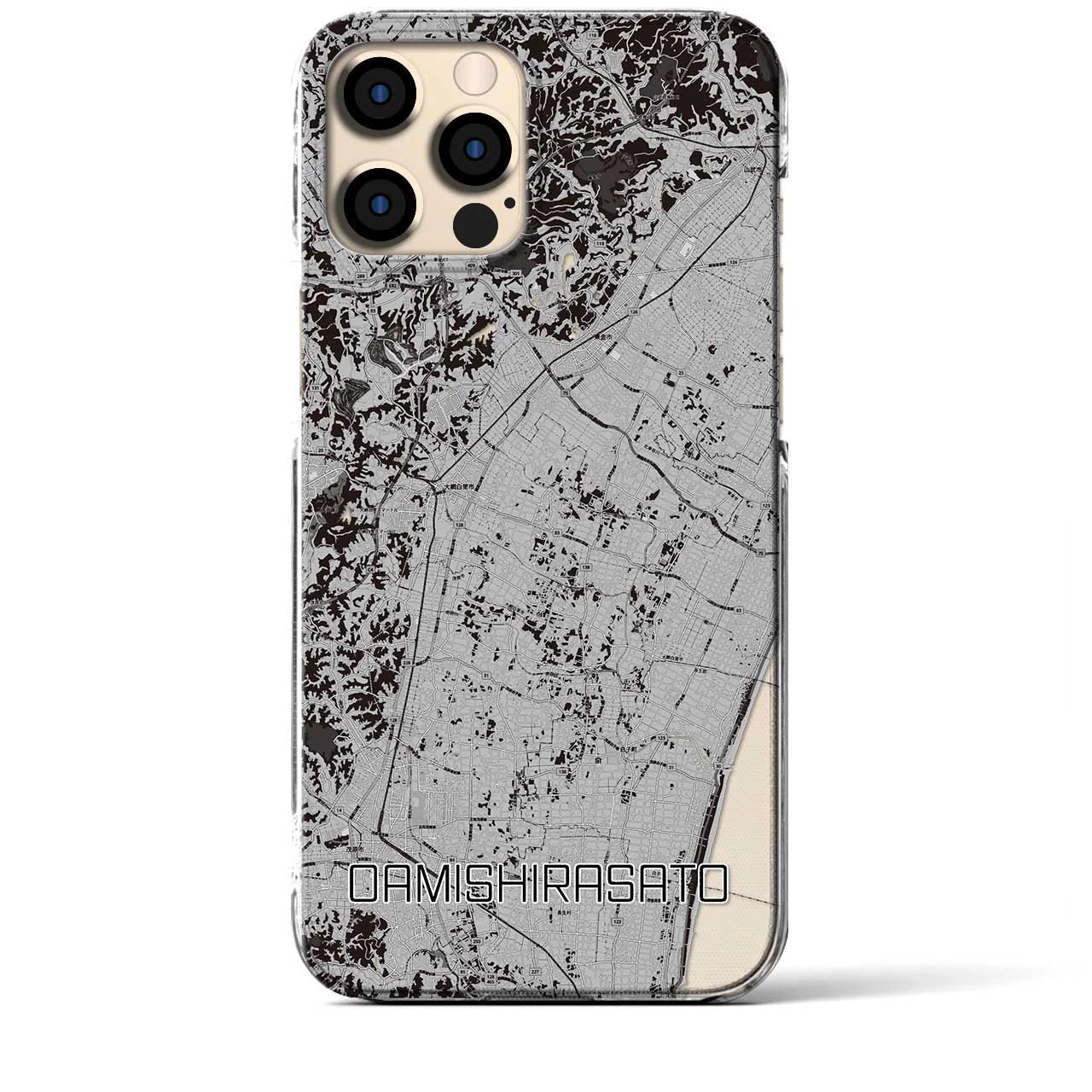 【大網白里(千葉県)】地図柄iPhoneケース(クリアタイプ)モノトーン・iPhone 12 Pro Max 用