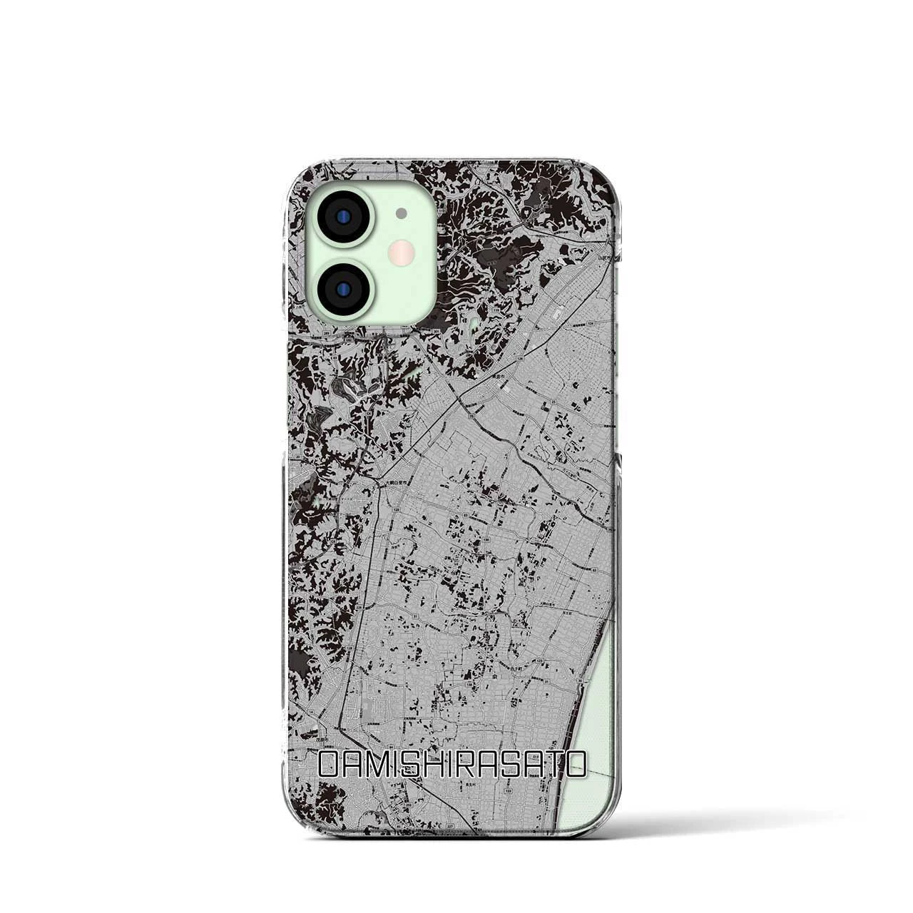 【大網白里(千葉県)】地図柄iPhoneケース(クリアタイプ)モノトーン・iPhone 12 mini 用