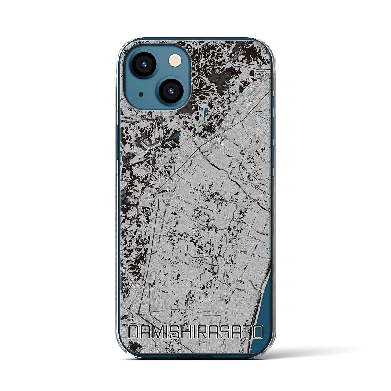【大網白里(千葉県)】地図柄iPhoneケース(クリアタイプ)モノトーン・iPhone 13 用