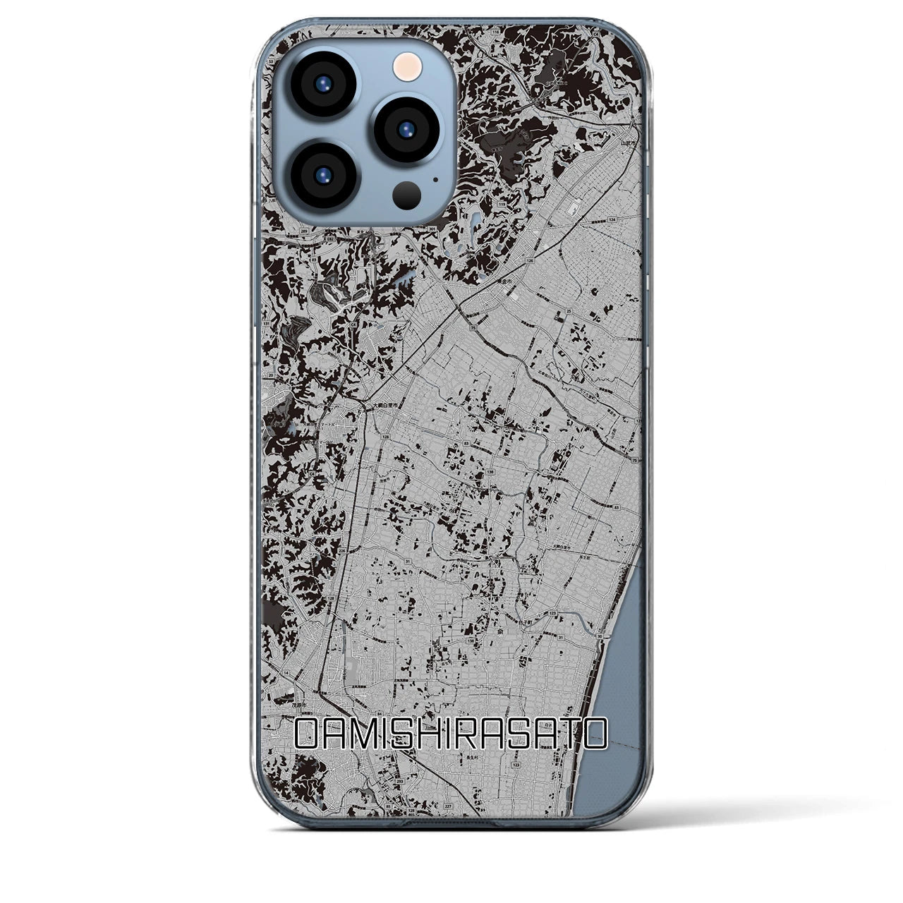 【大網白里(千葉県)】地図柄iPhoneケース(クリアタイプ)モノトーン・iPhone 13 Pro Max 用