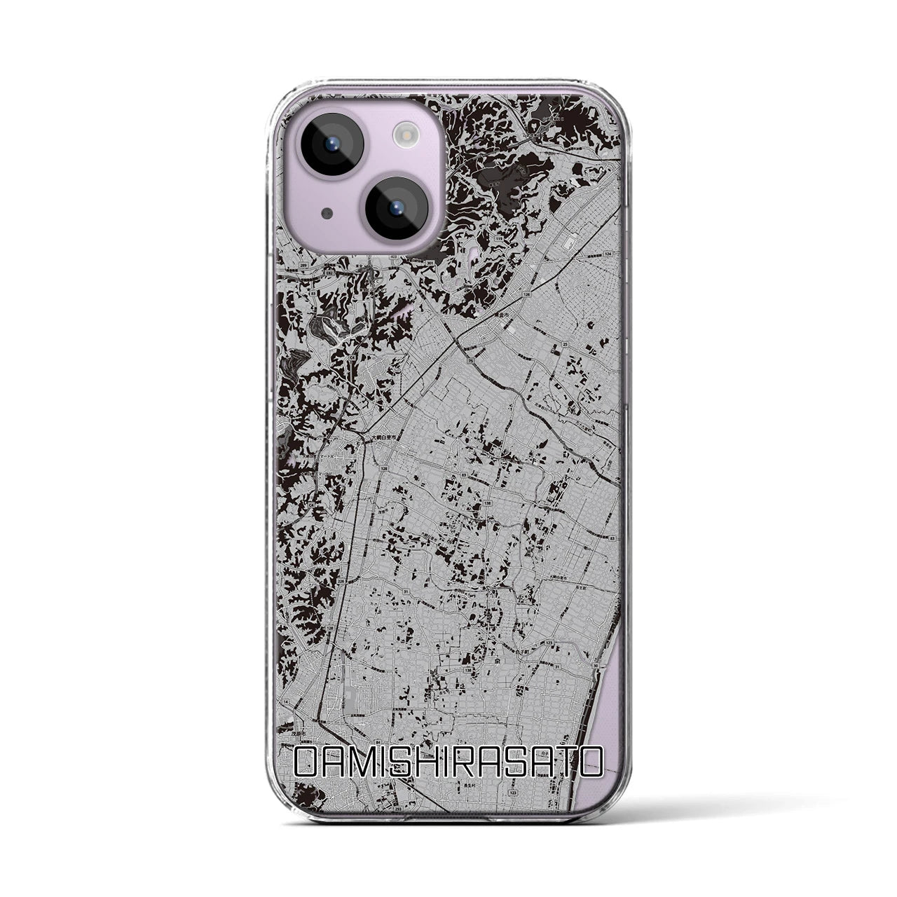 【大網白里(千葉県)】地図柄iPhoneケース(クリアタイプ)モノトーン・iPhone 14 用