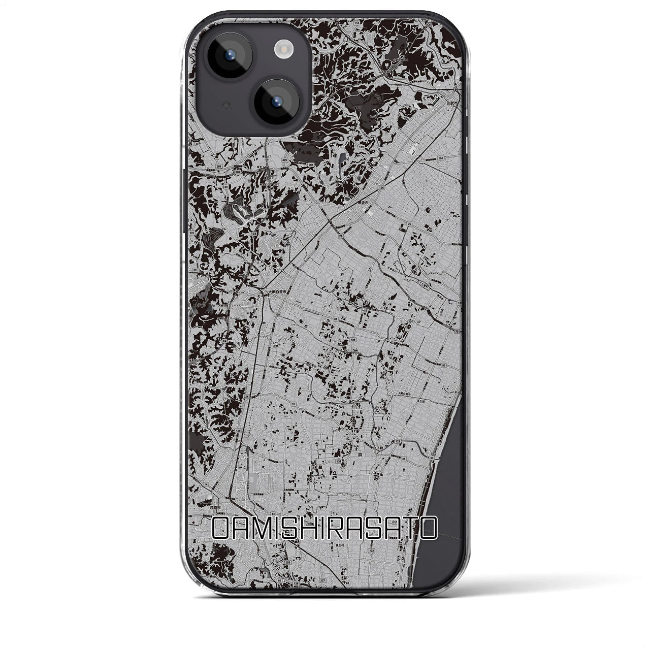 【大網白里(千葉県)】地図柄iPhoneケース(クリアタイプ)モノトーン・iPhone 14 Plus 用