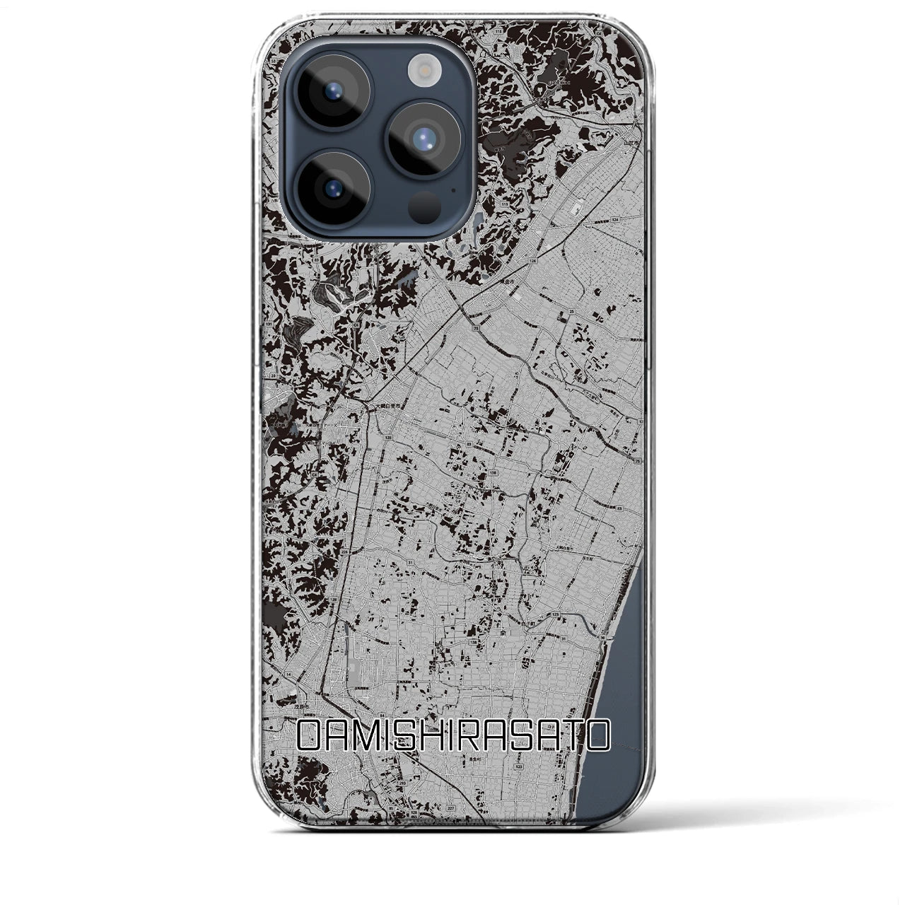 【大網白里(千葉県)】地図柄iPhoneケース(クリアタイプ)モノトーン・iPhone 15 Pro Max 用